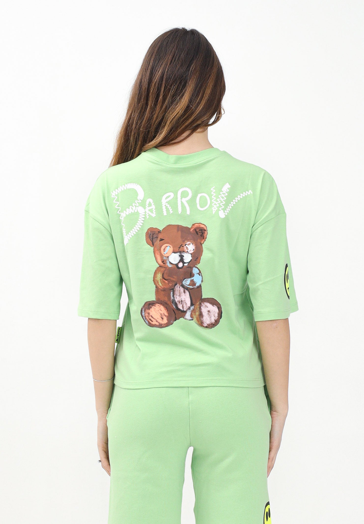 BARROW T-shirt a manica corta verde per donna e bambina con ricamo logo S5BKJGTH149 081 BARROW 