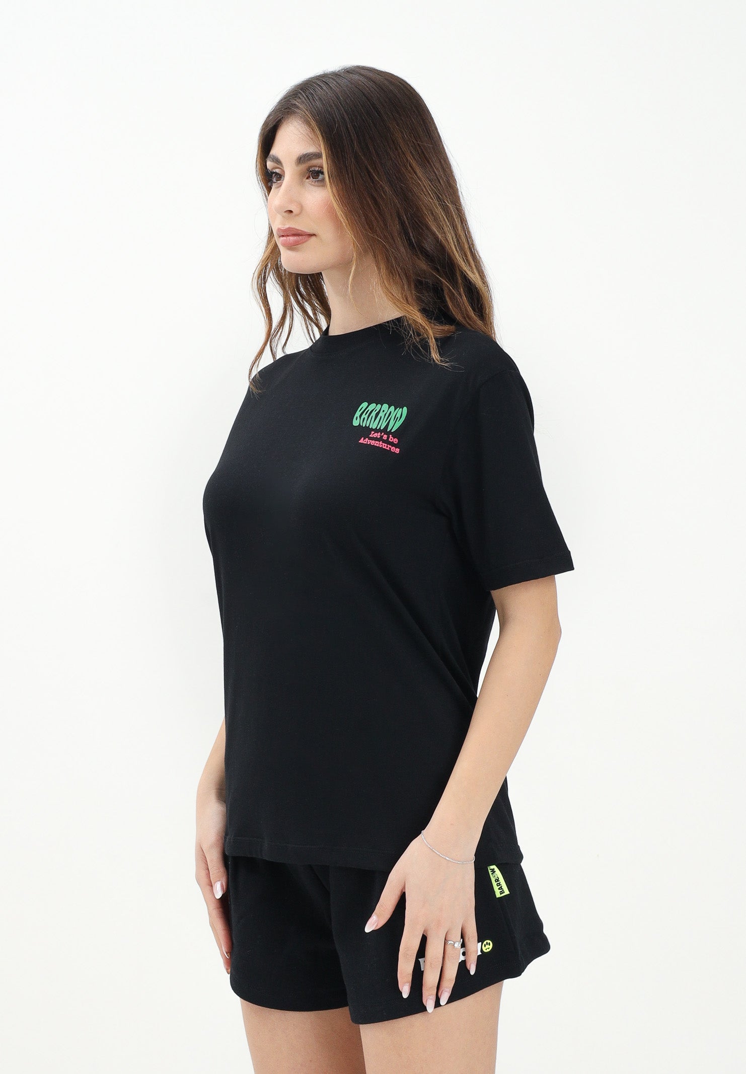 BARROW T-shirt a manica corta nera per donna e bambina con logo sul retro S5BKJGTH169 110 BARROW 