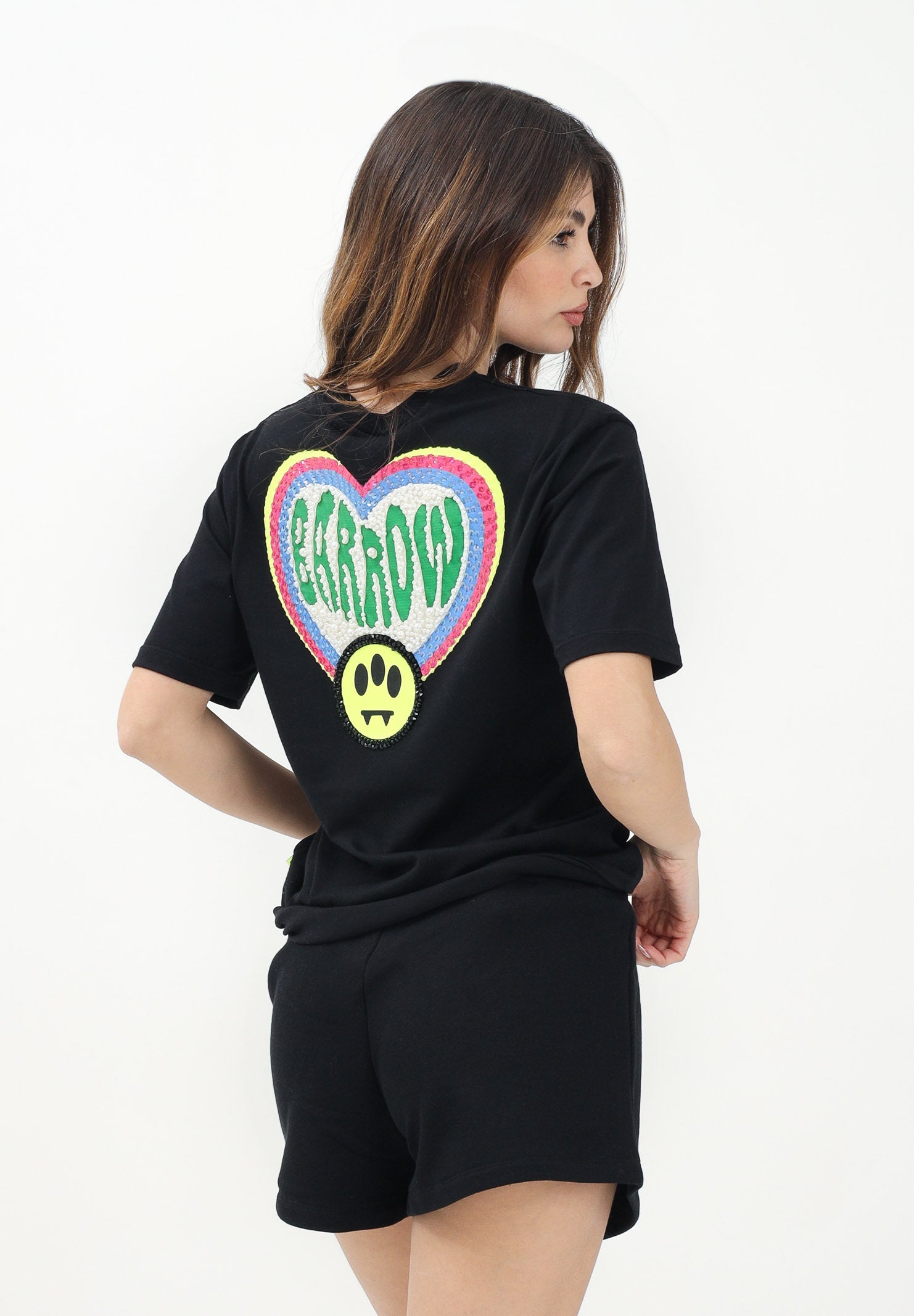 BARROW T-shirt a manica corta nera per donna e bambina con logo sul retro S5BKJGTH169 110 BARROW 