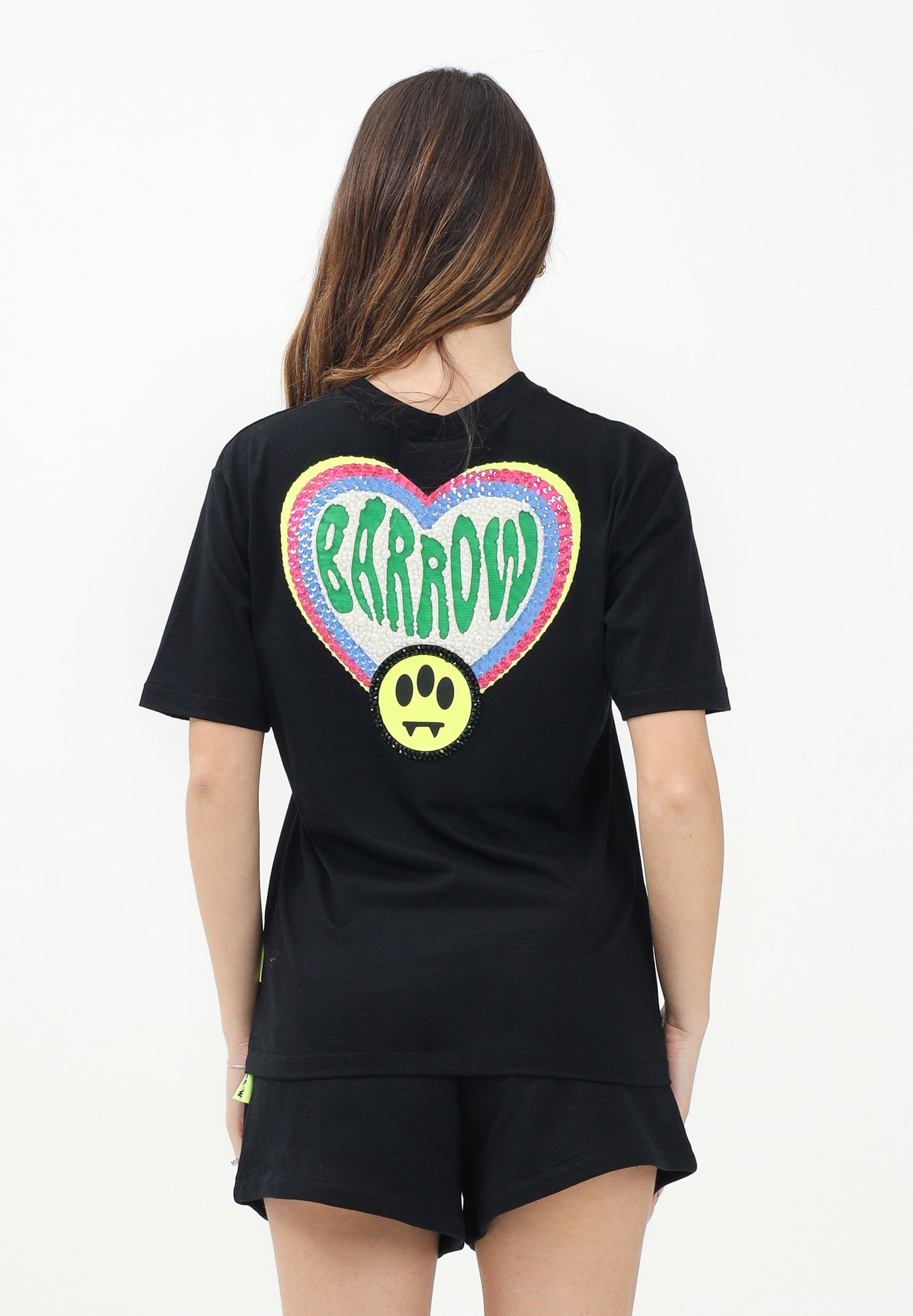 BARROW T-shirt a manica corta nera per donna e bambina con logo sul retro S5BKJGTH169 110 BARROW 