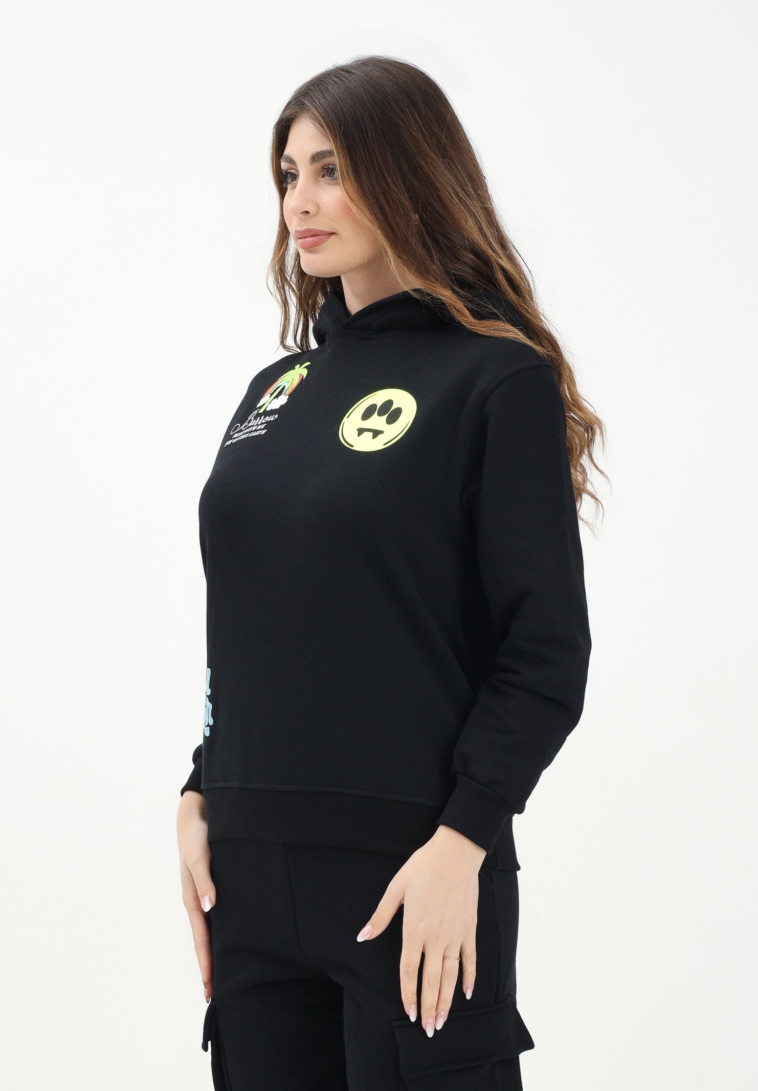 BARROW Felpa con cappuccio nera per donna, ragazzi e bambini caratterizzata da varie stampe S5BKJUHS019 110 BARROW 