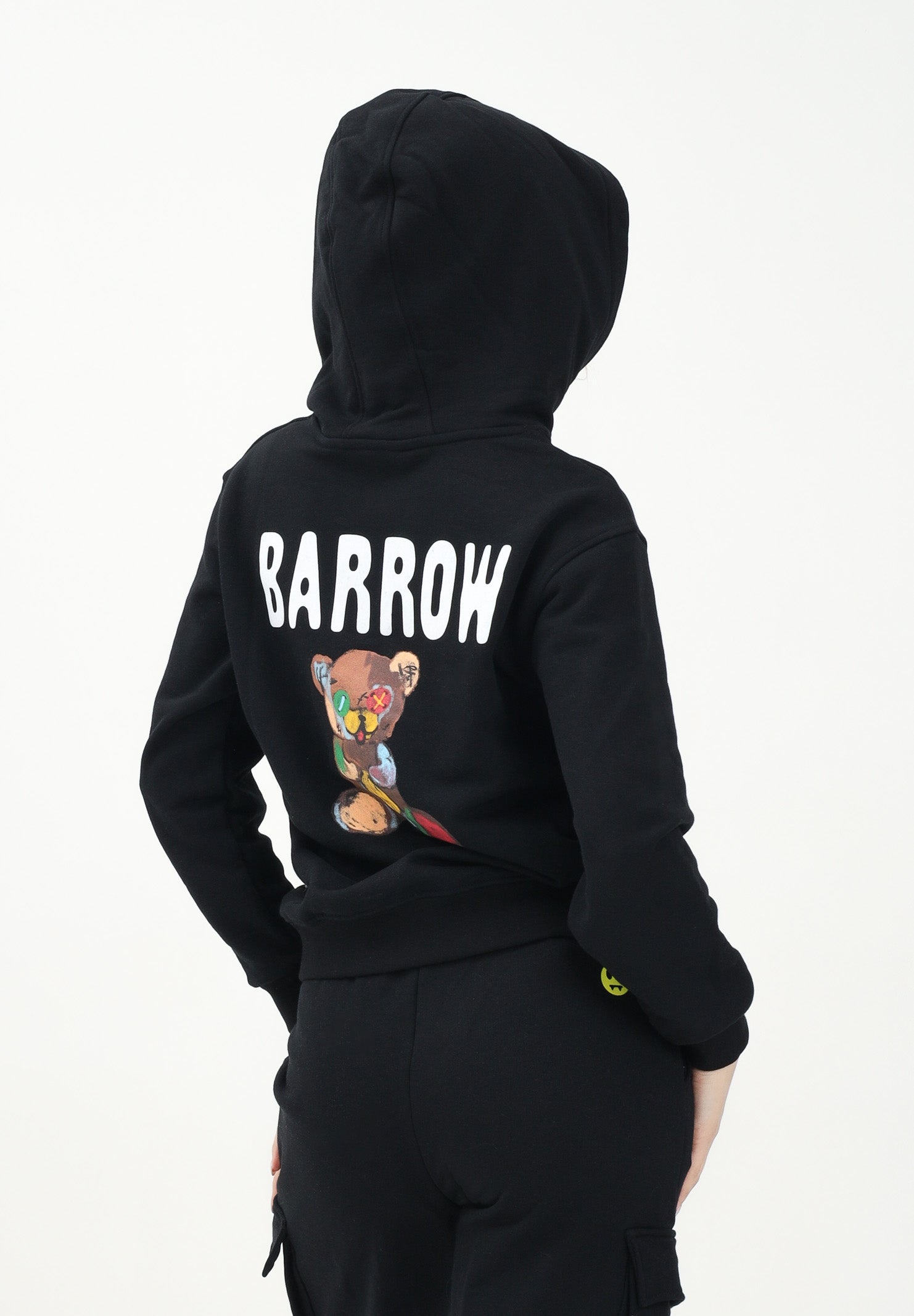 BARROW Felpa con cappuccio nera per donna, ragazzi e bambini caratterizzata da varie stampe S5BKJUHS019 110 BARROW 
