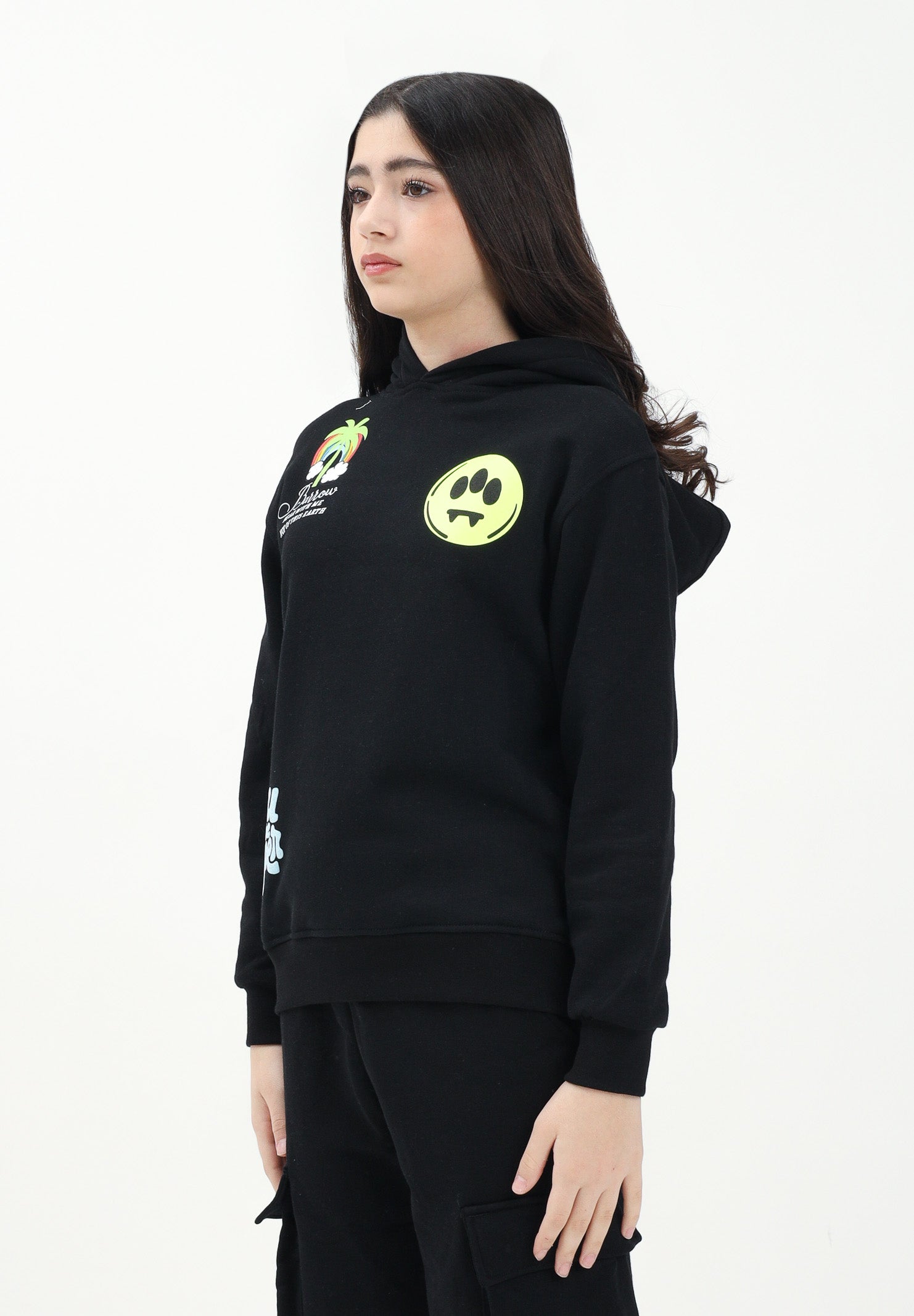 BARROW Felpa con cappuccio nera per donna, ragazzi e bambini caratterizzata da varie stampe S5BKJUHS019 110 BARROW 
