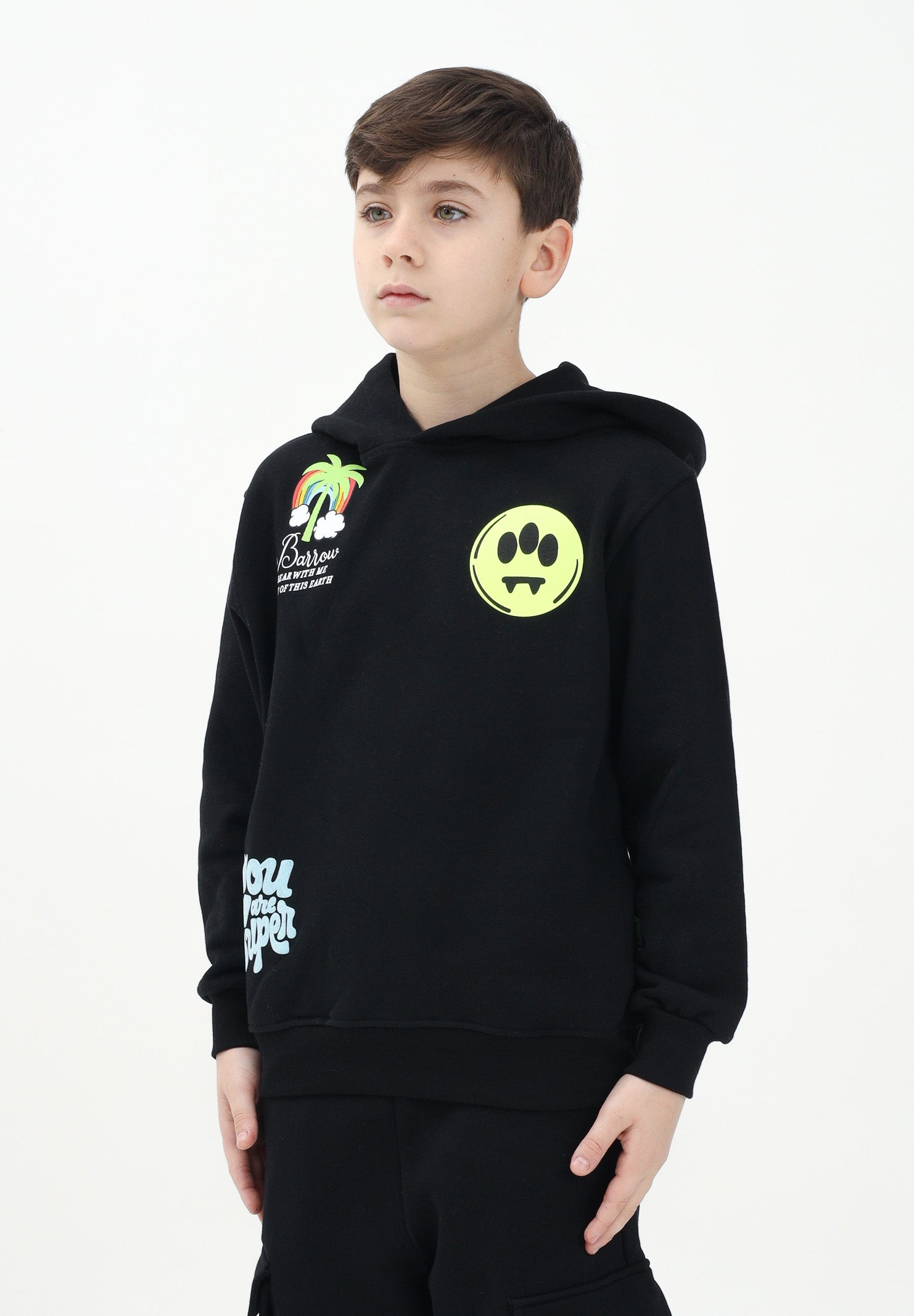 BARROW Felpa con cappuccio nera per donna, ragazzi e bambini caratterizzata da varie stampe S5BKJUHS019 110 BARROW 