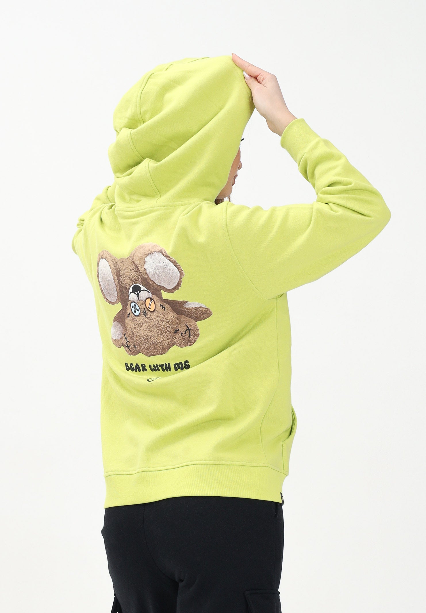 BARROW Felpa con cappuccio verde lime per donna, ragazzi e bambini con stampa teddy S5BKJUHS028 086 BARROW 