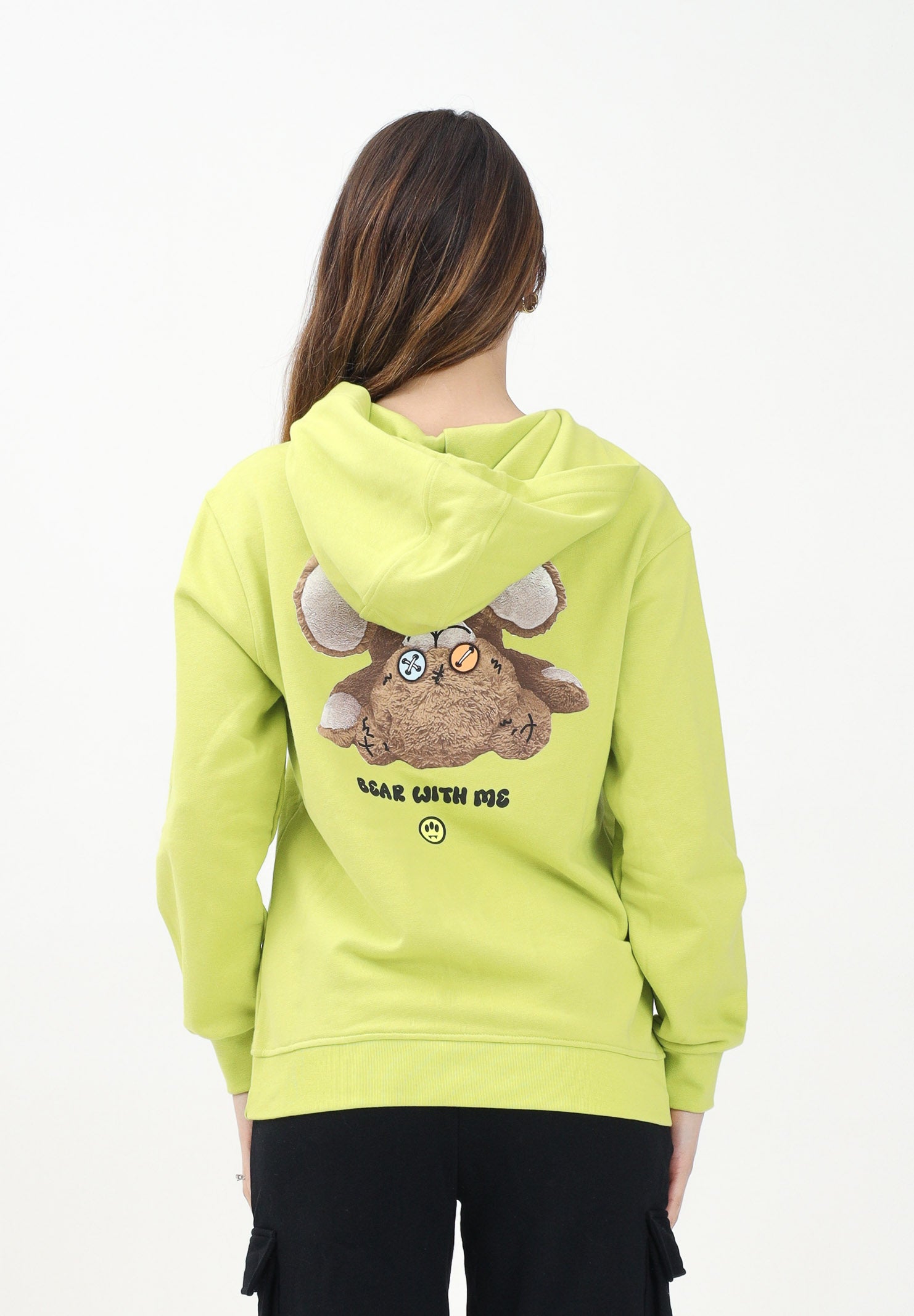 BARROW Felpa con cappuccio verde lime per donna, ragazzi e bambini con stampa teddy S5BKJUHS028 086 BARROW 