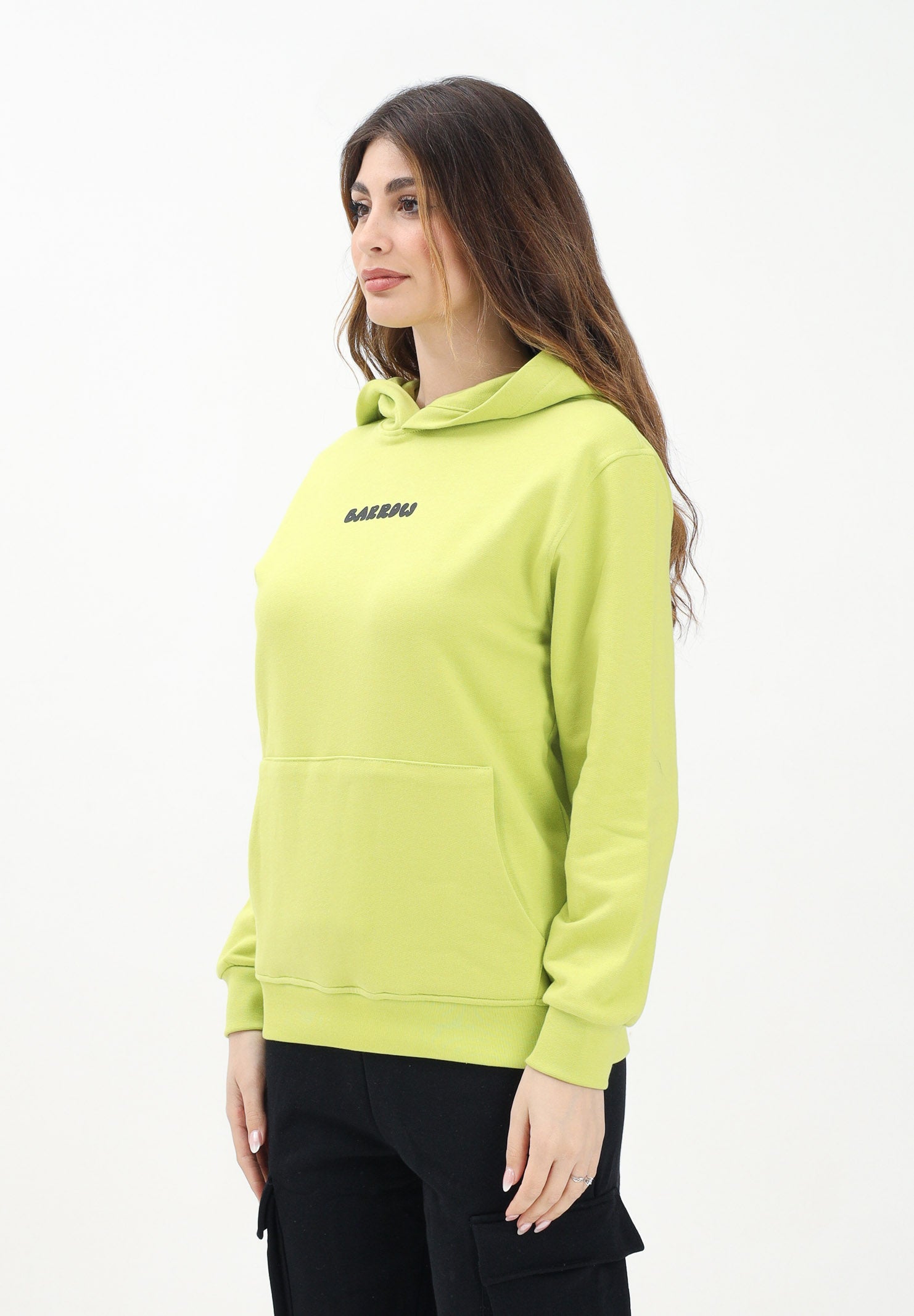 BARROW Felpa con cappuccio verde lime per donna, ragazzi e bambini con stampa teddy S5BKJUHS028 086 BARROW 
