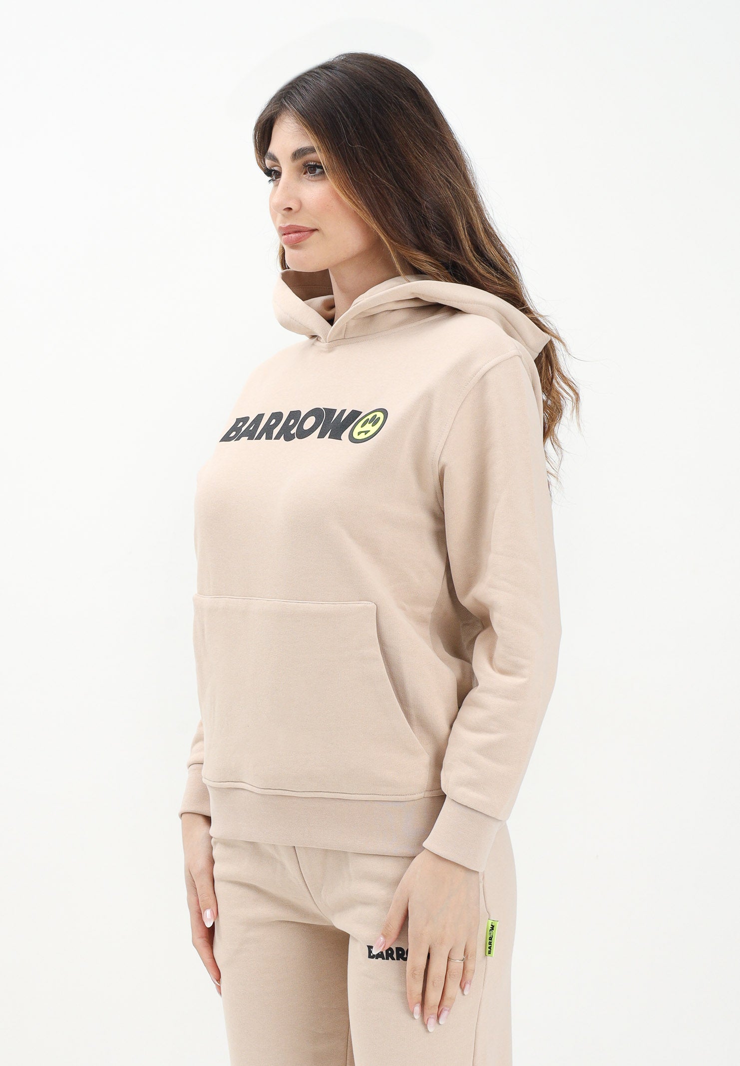 BARROW Felpa con cappuccio beige per donna, ragazzi e bambini rifinita da stampa logo S5BKJUHS078 092 BARROW 