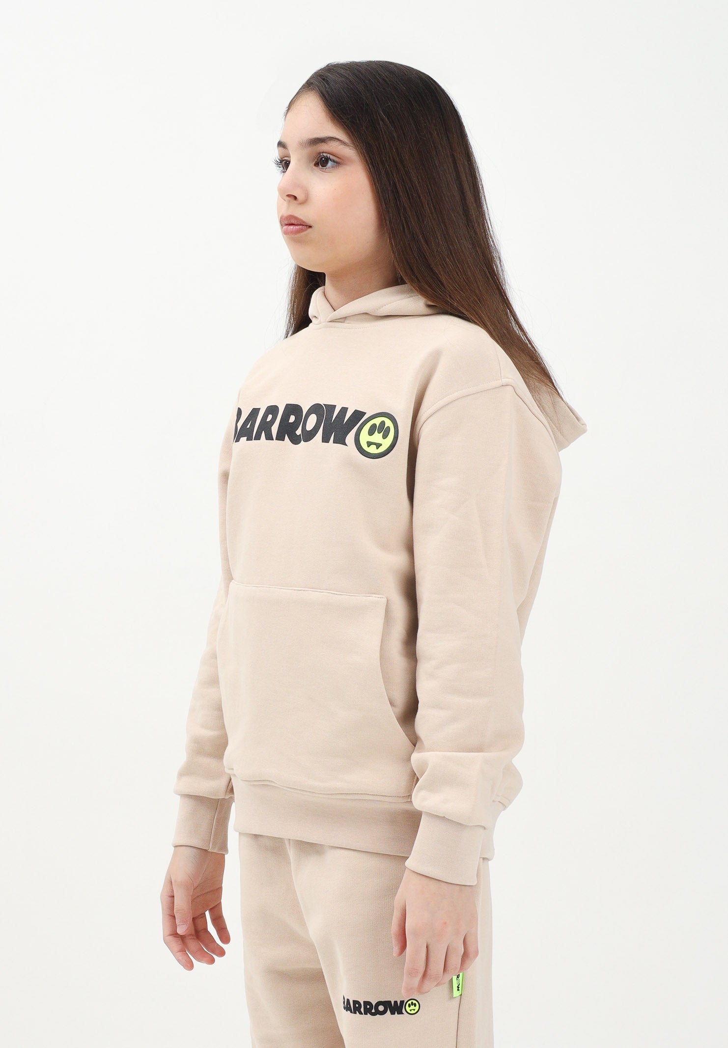 BARROW Felpa con cappuccio beige per donna, ragazzi e bambini rifinita da stampa logo S5BKJUHS078 092 BARROW 