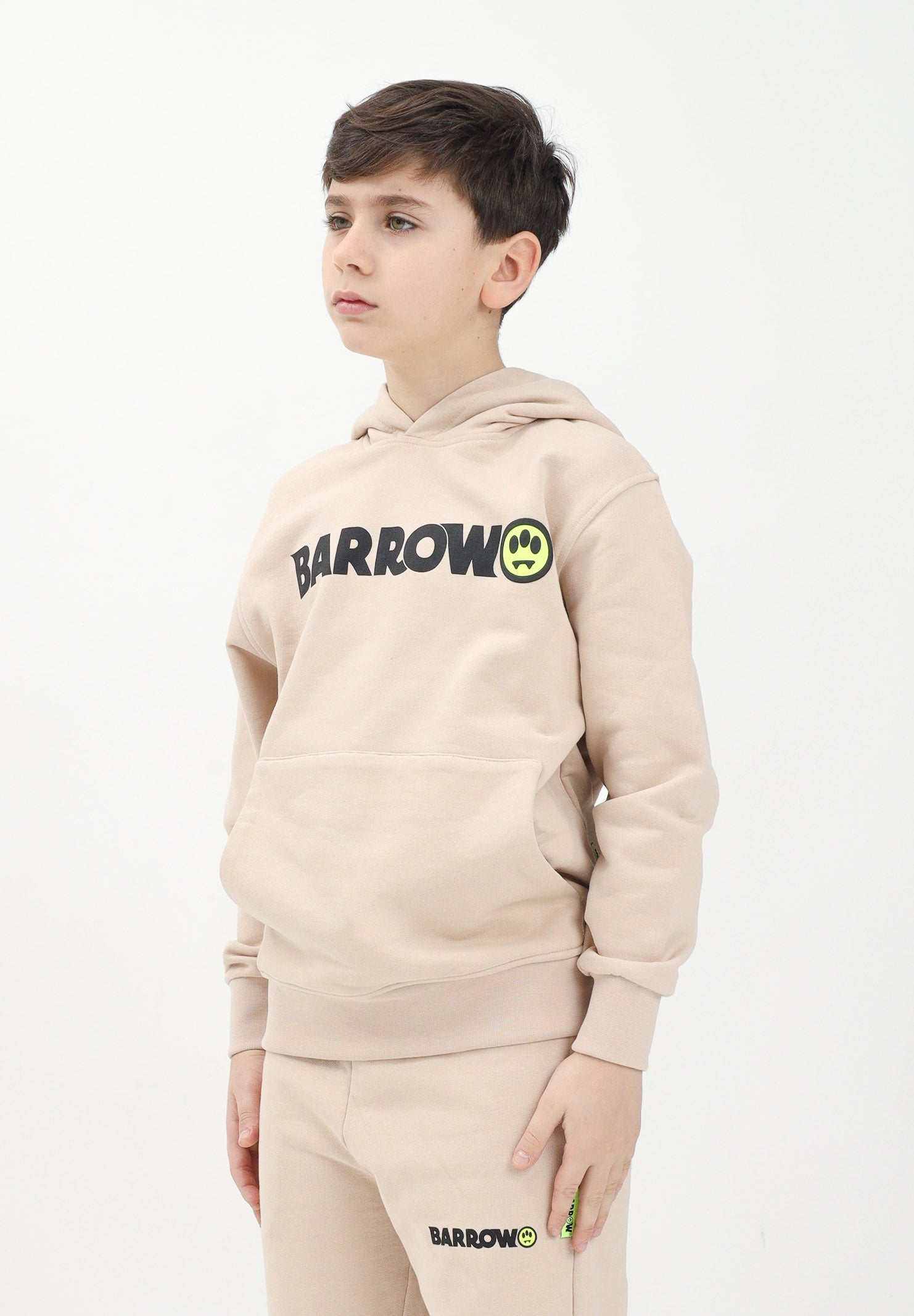 BARROW Felpa con cappuccio beige per donna, ragazzi e bambini rifinita da stampa logo S5BKJUHS078 092 BARROW 