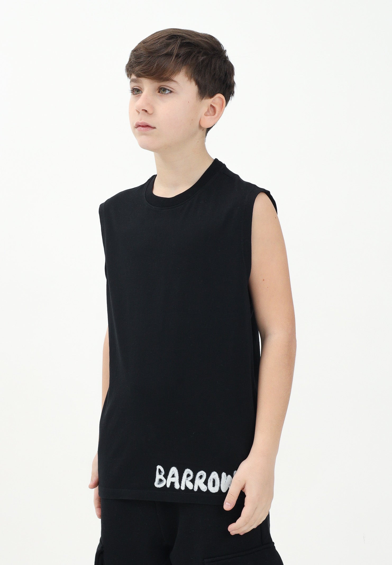 BARROW T-shirt senza maniche nera per donna, ragazzi e bambini con stampa logo S5BKJUTA051 110 BARROW 