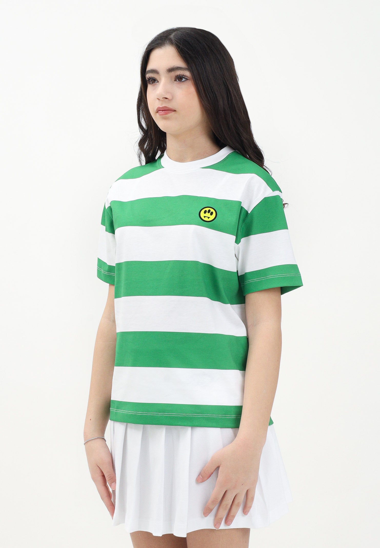 BARROW T-shirt a manica corta per donna, ragazzi e bambini caratterizzata da ampie righe orizzontali verdi e bianche S5BKJUTH013 240 BARROW 