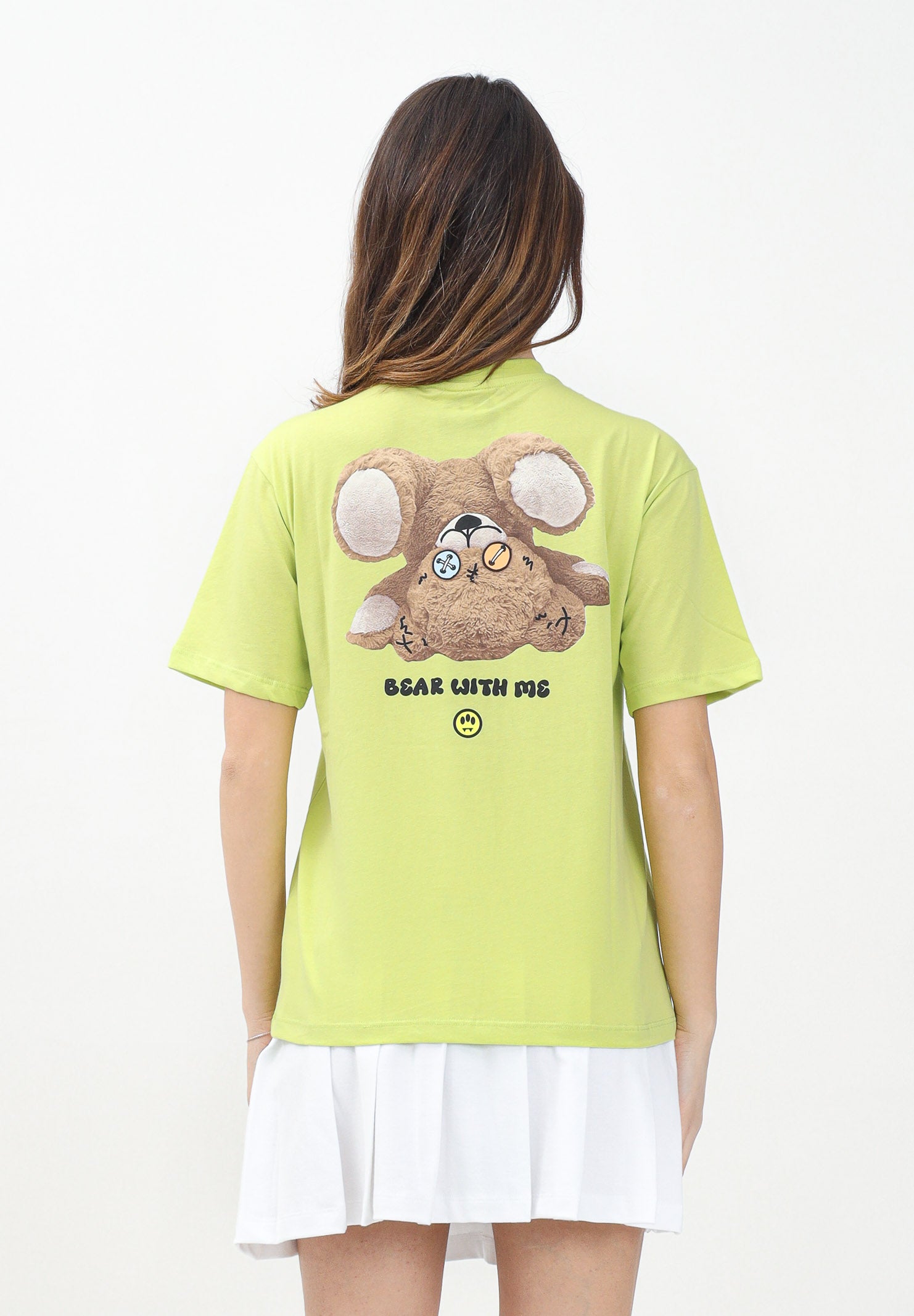 BARROW T-shirt a manica corta verde lime per donna, ragazzi e bambini con stampa teddy sul retro S5BKJUTH029 086 BARROW 