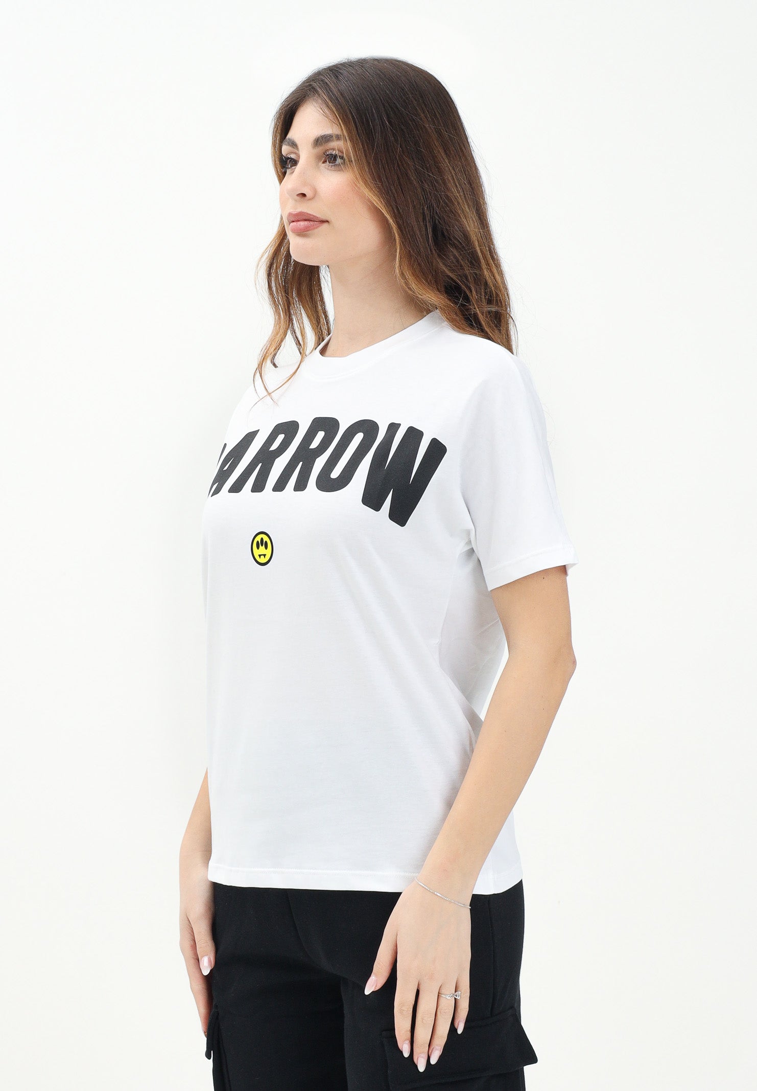 BARROW T-shirt a mainca corta bianca per donna, ragazzi e bambini con maxi stampa logo S5BKJUTH063 002 BARROW 
