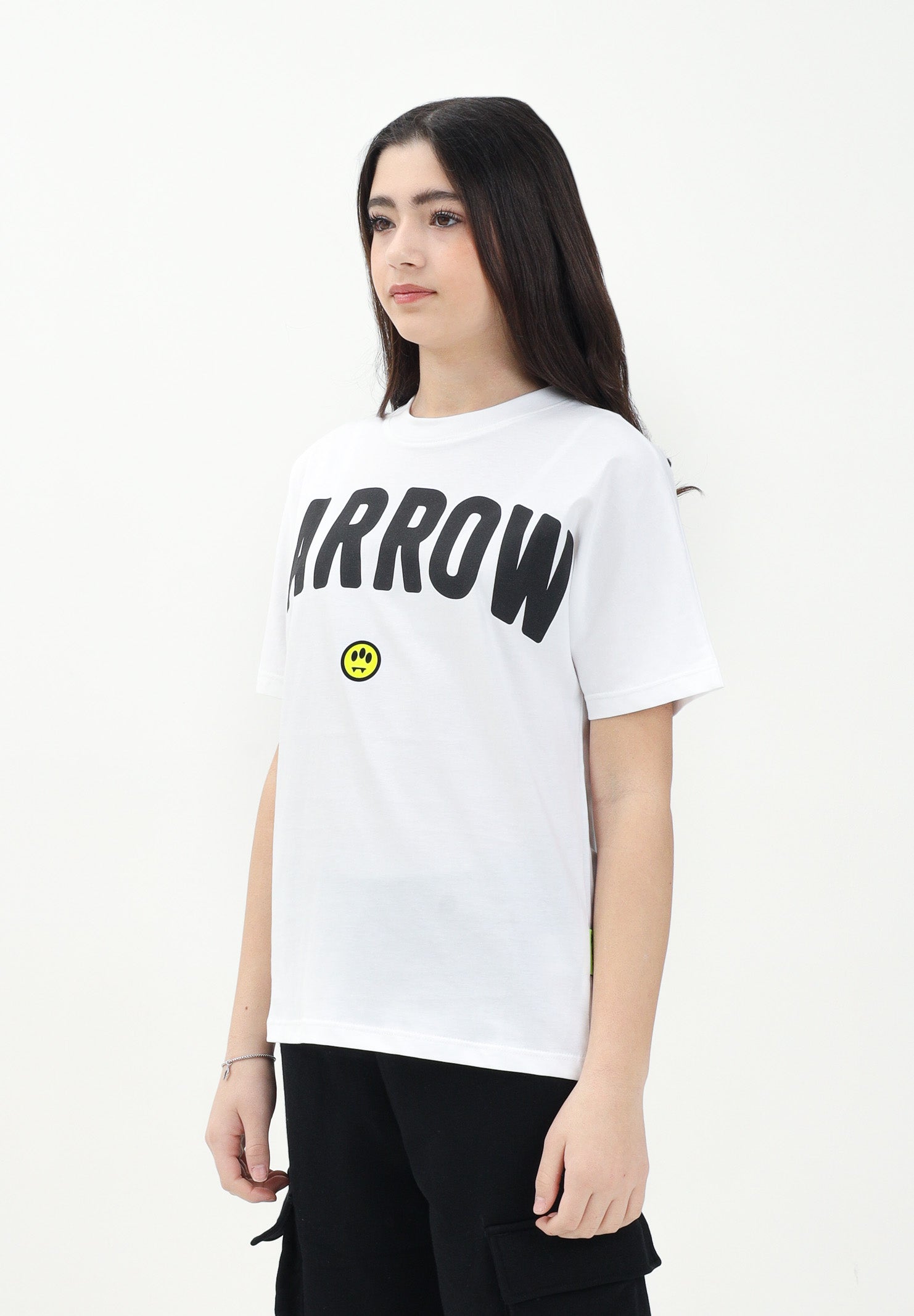 BARROW T-shirt a mainca corta bianca per donna, ragazzi e bambini con maxi stampa logo S5BKJUTH063 002 BARROW 
