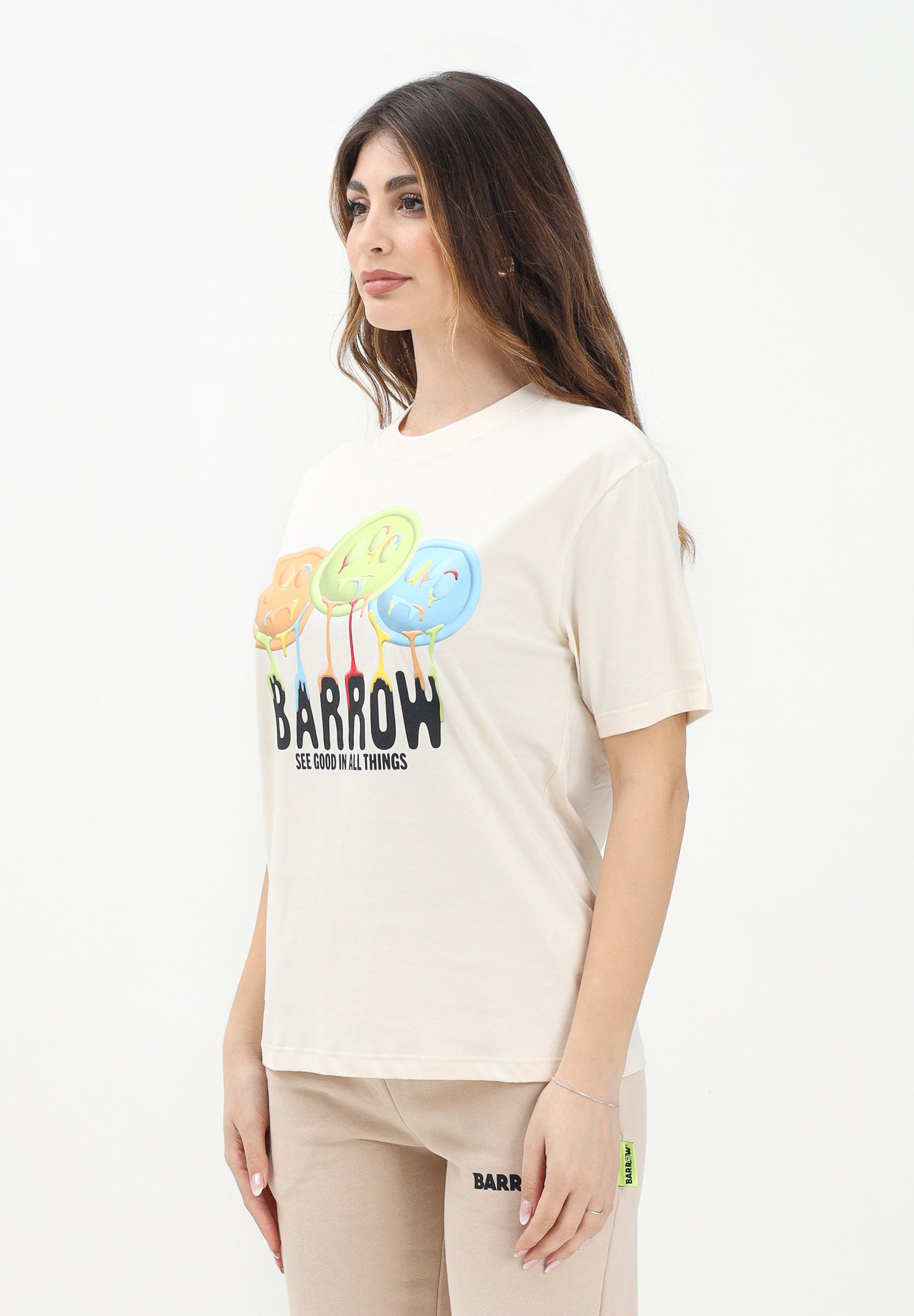 BARROW T-shirt a manica corta beige per donna, ragazzi e bambini con stampa S5BKJUTH068 013 BARROW 