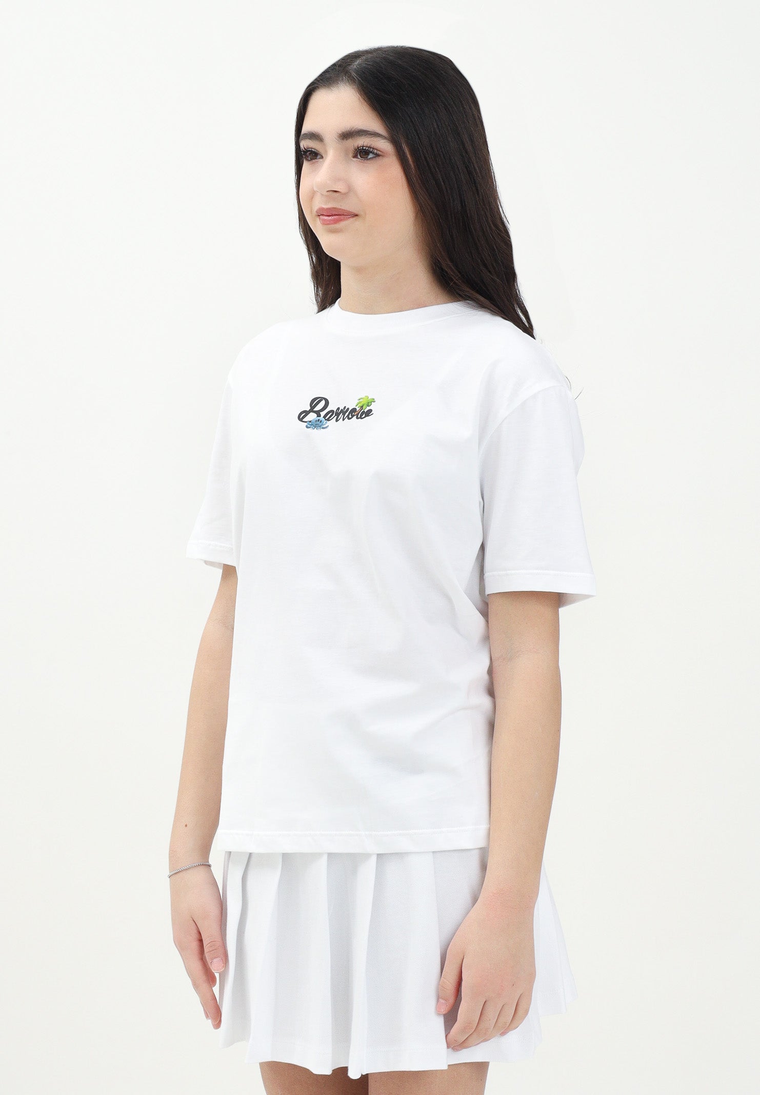 BARROW T-shirt a manica corta bianca per donna, ragazzi e bambini con maxi stampa sul retro S5BKJUTH070 002 BARROW 