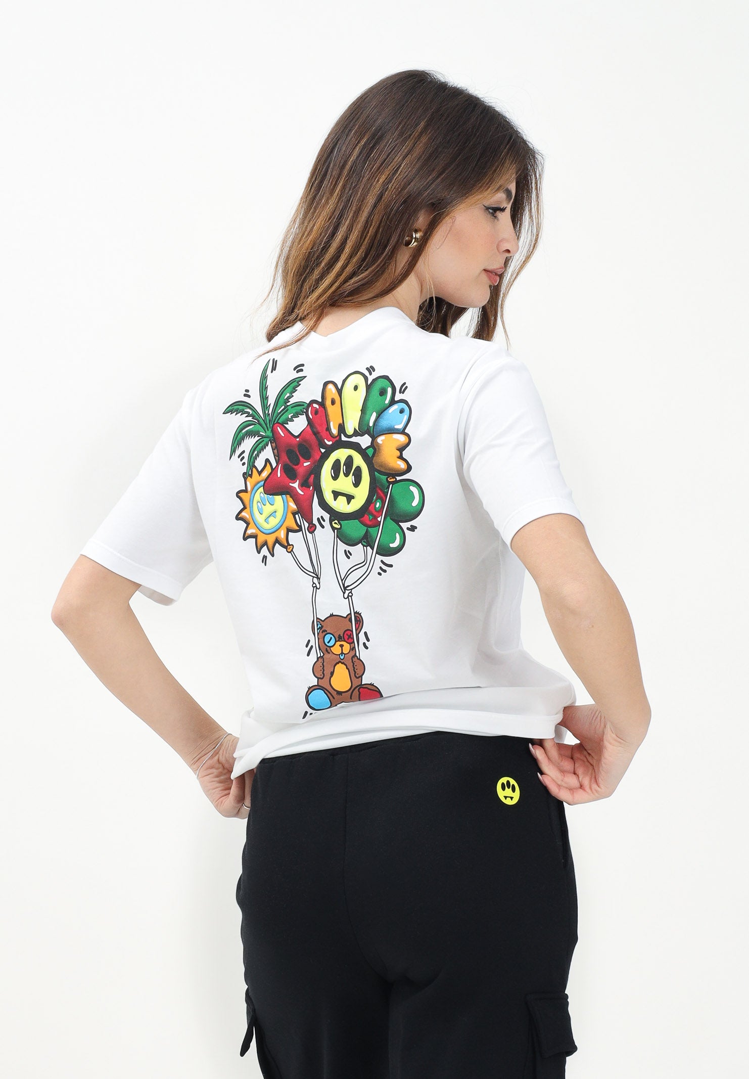 BARROW T-shirt a manica corta bianca per donna, ragazzi e bambini con stampa teddy sul retro S5BKJUTH072 002 BARROW 