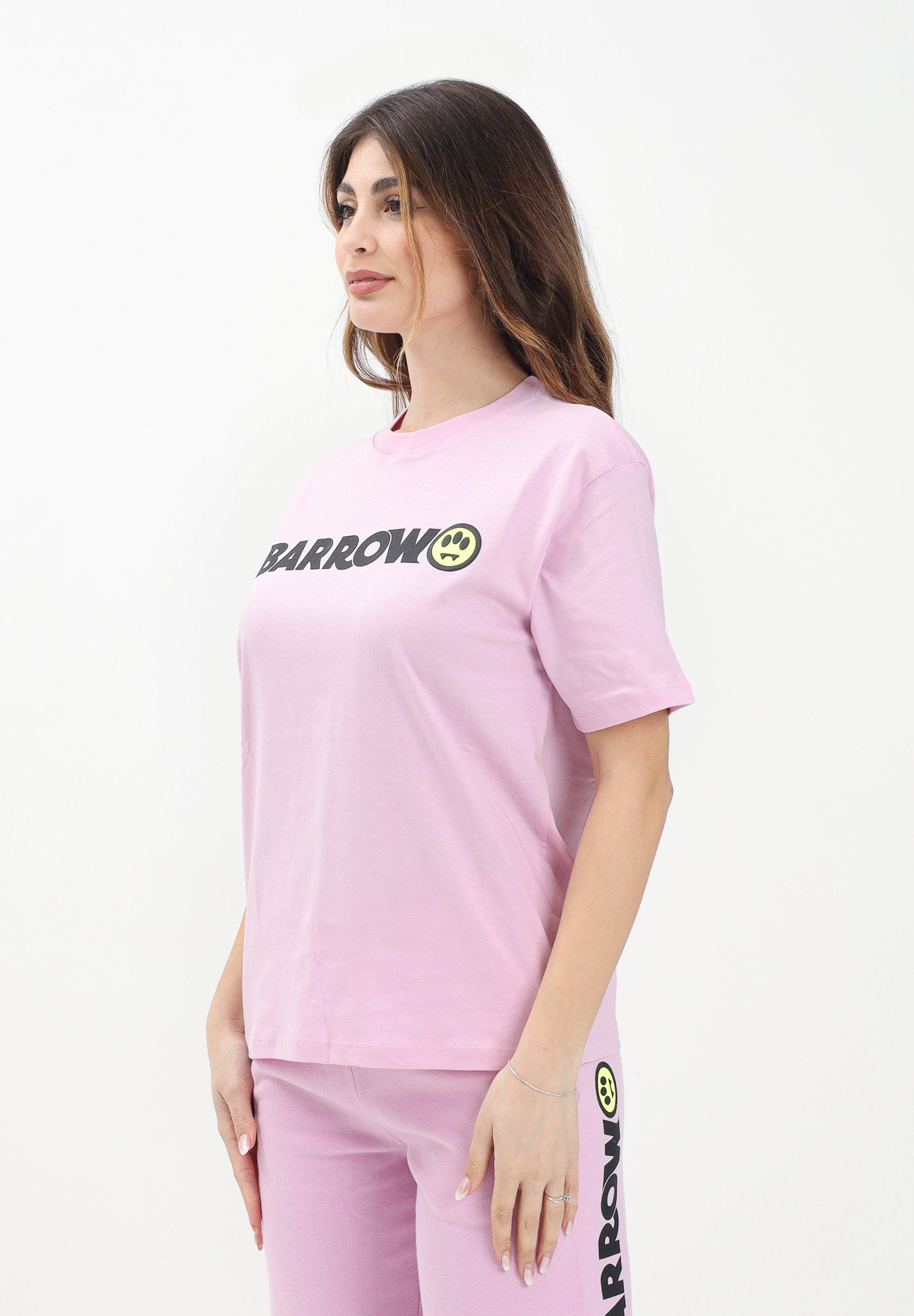 BARROW T-shirt a manica corta rosa per donna e bambine con stampa logo S5BKJUTH082 BW014 BARROW 
