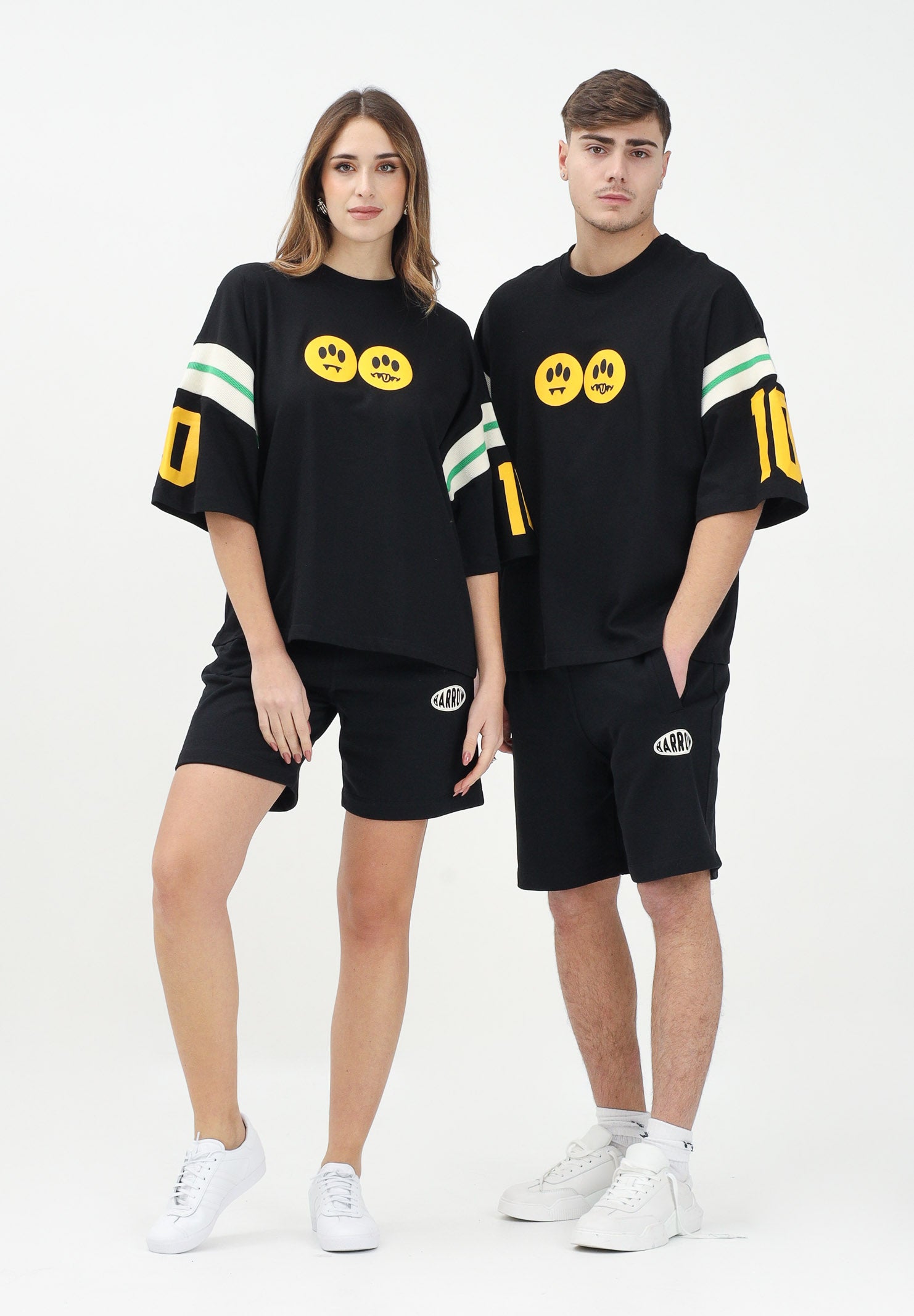 BARROW Shorts sportivo nero per uomo e donna con stampa logo S5BWUABE064 110 BARROW 