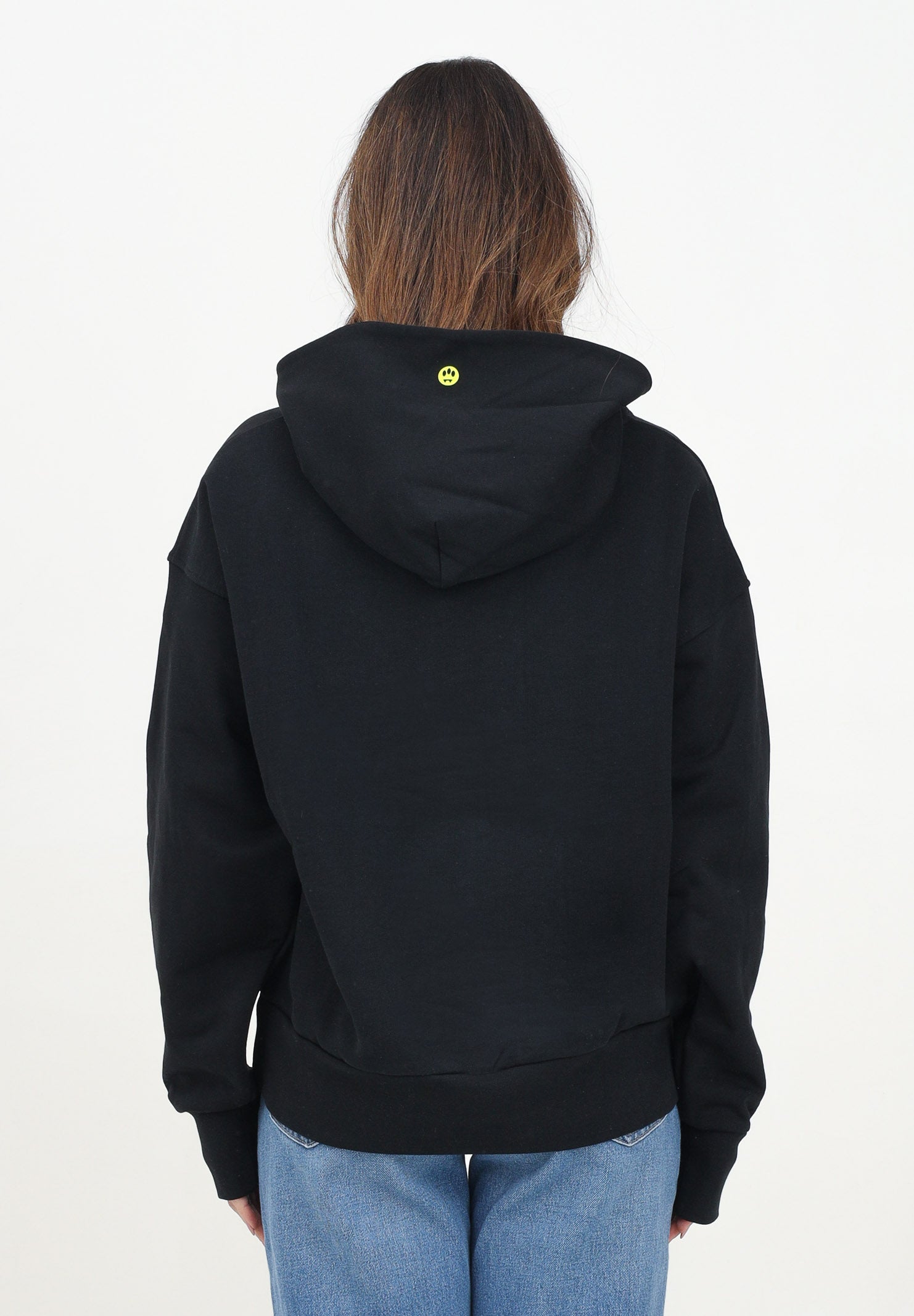 BARROW Felpa con cappuccio nera per uomo e donna rifinita da logo e smile S5BWUAHS083 110 BARROW 