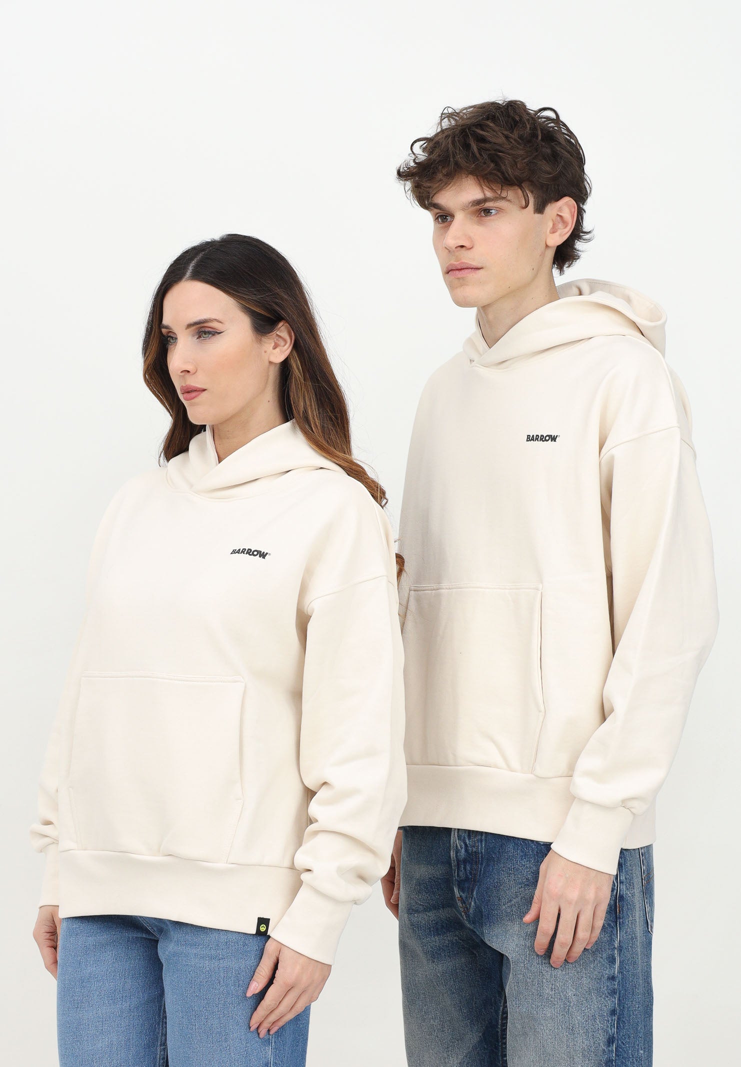 BARROW Felpa con cappuccio vaniglia per uomo e donna rifinita da logo e smile S5BWUAHS083 BW029 BARROW 