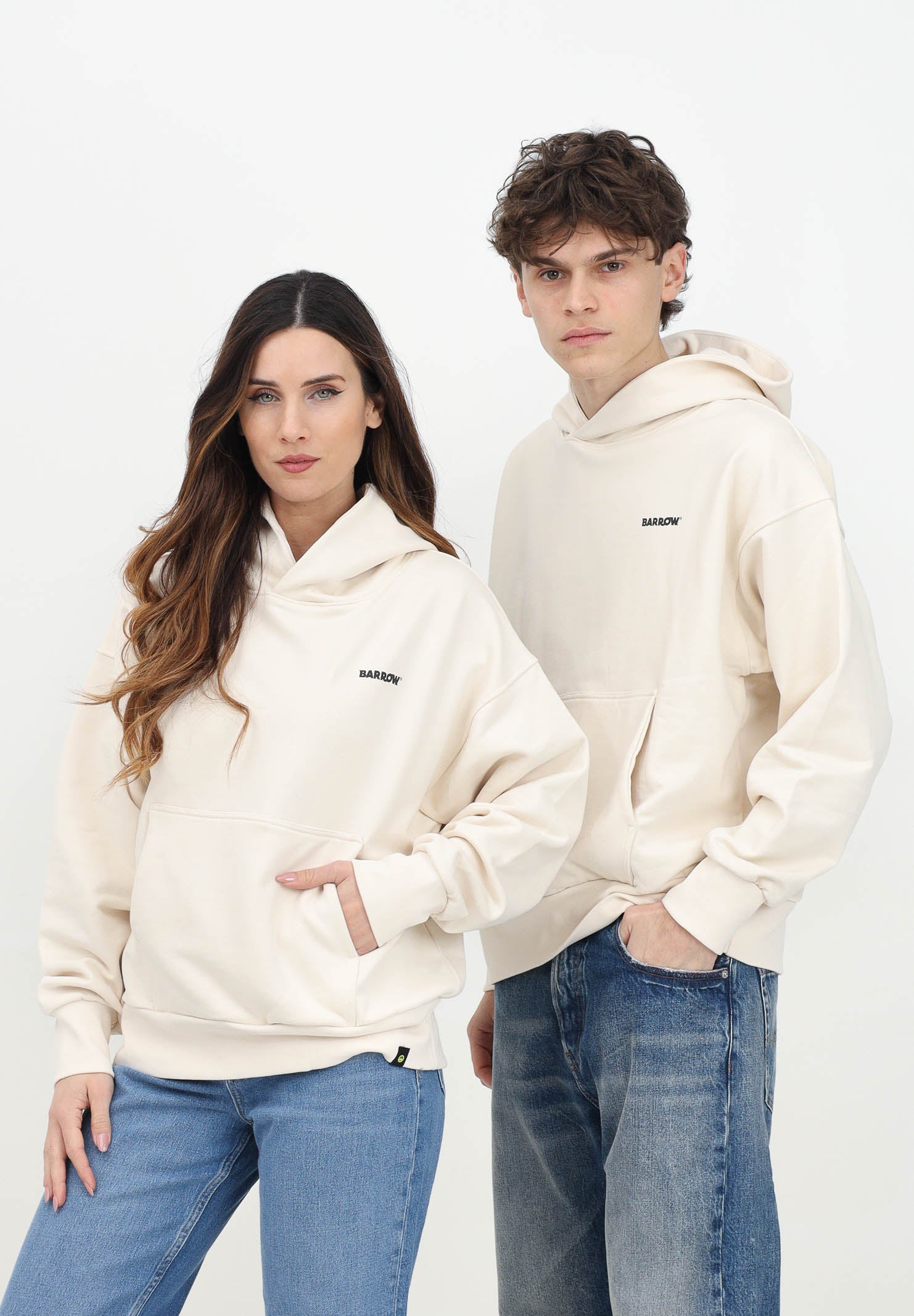 BARROW Felpa con cappuccio vaniglia per uomo e donna rifinita da logo e smile S5BWUAHS083 BW029 BARROW 