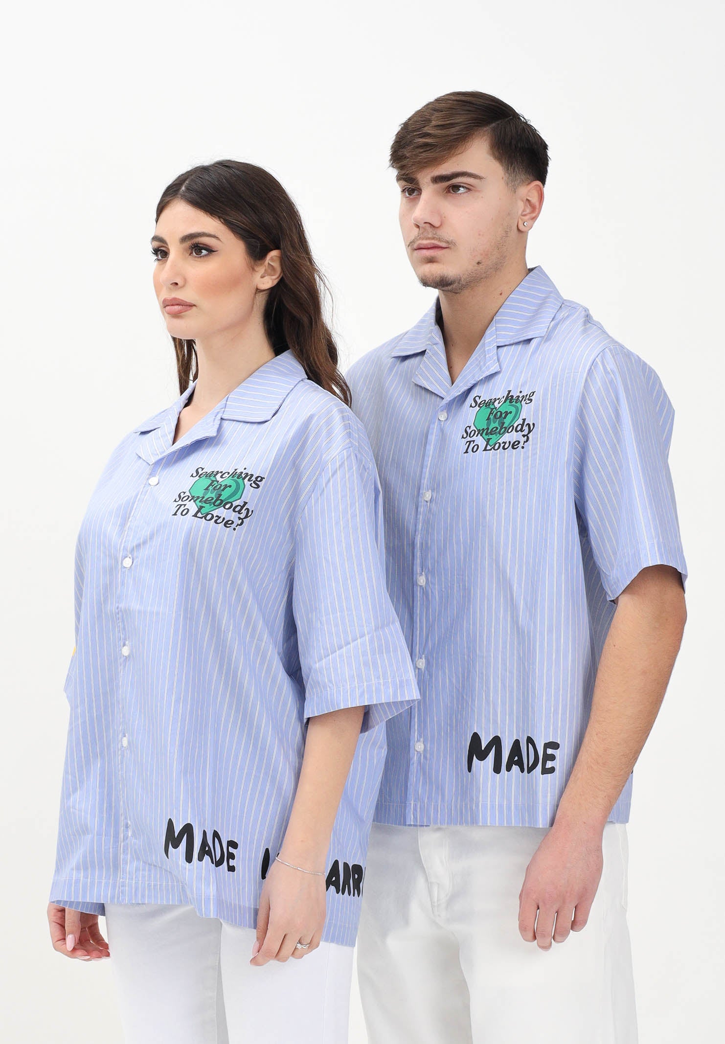BARROW Camicia a manica corta azzurra per uomo e donna con stampe e motivo a righe S5BWUASI061 BW035 BARROW 