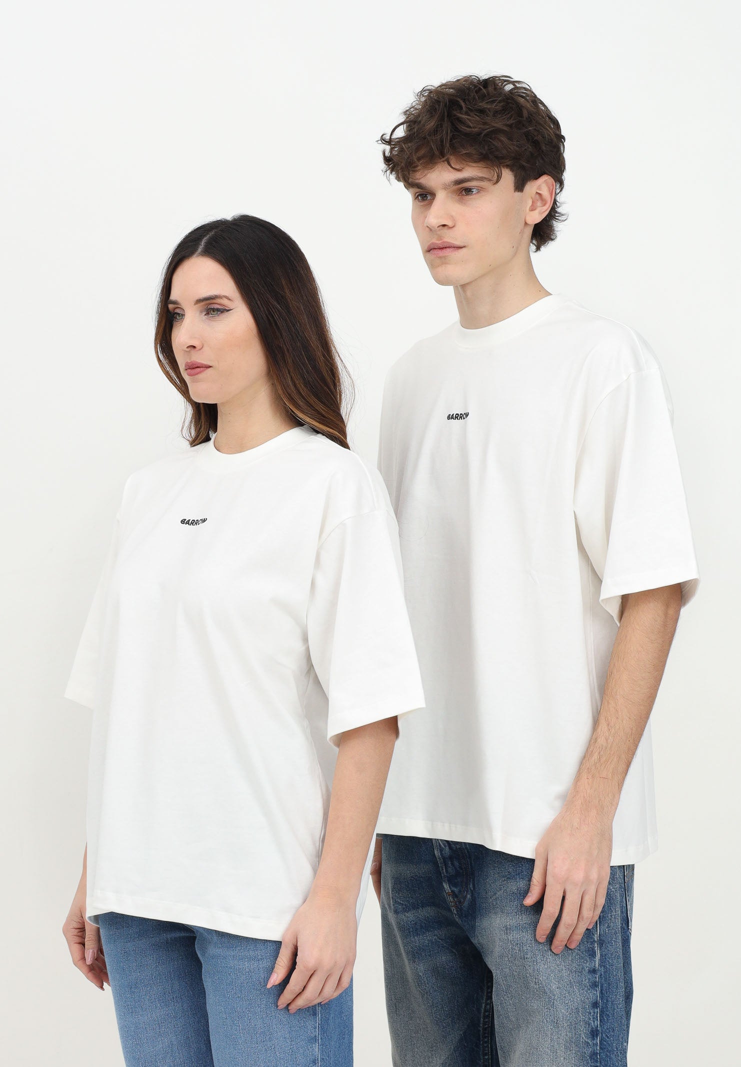 BARROW T-shirt a manica corta bianca per uomo e donna con maxi stampa S5BWUATH010 002 BARROW 