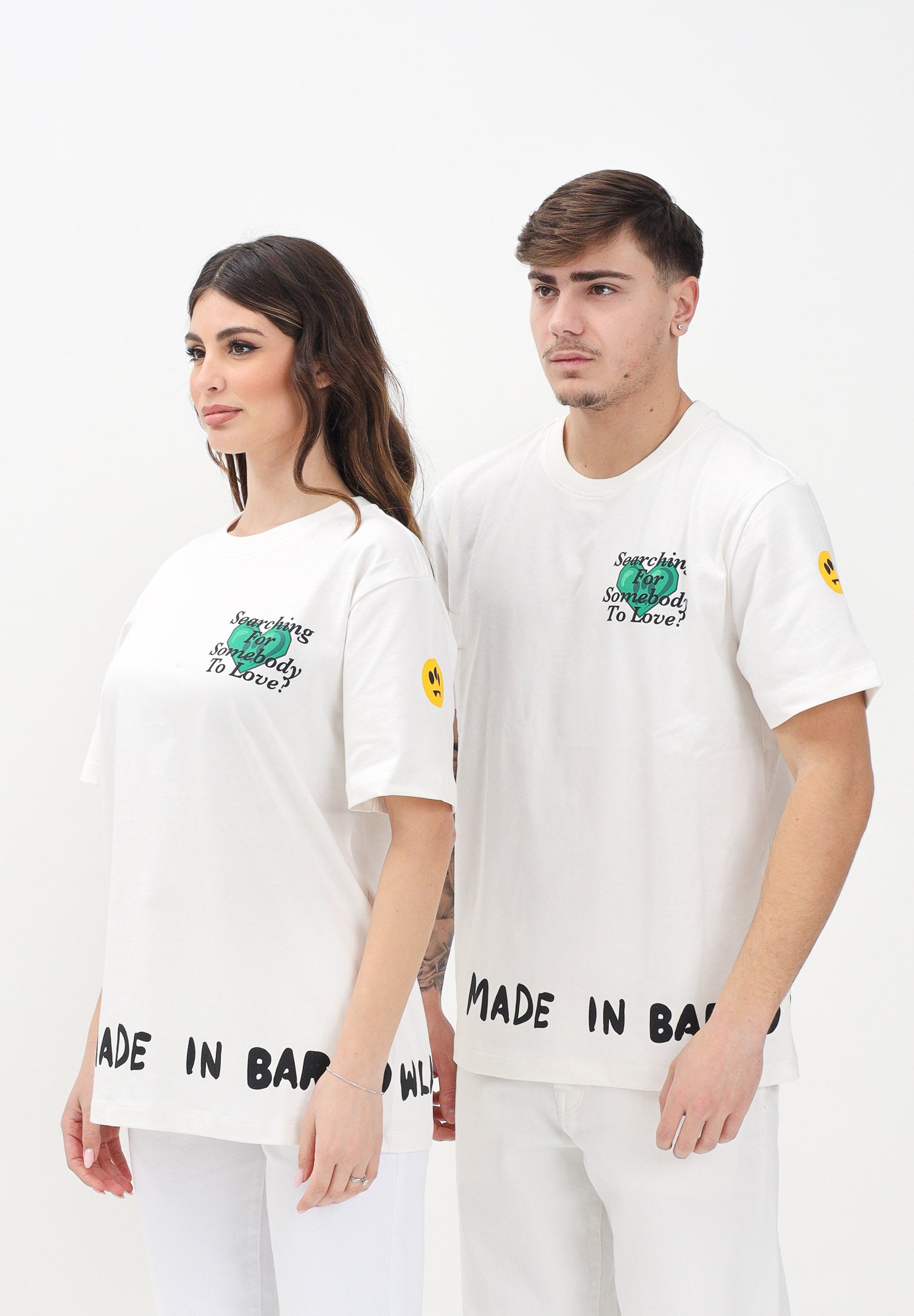 BARROW T-shirt a manica corta bianca per uomo e donna con grafica S5BWUATH060 002 BARROW 