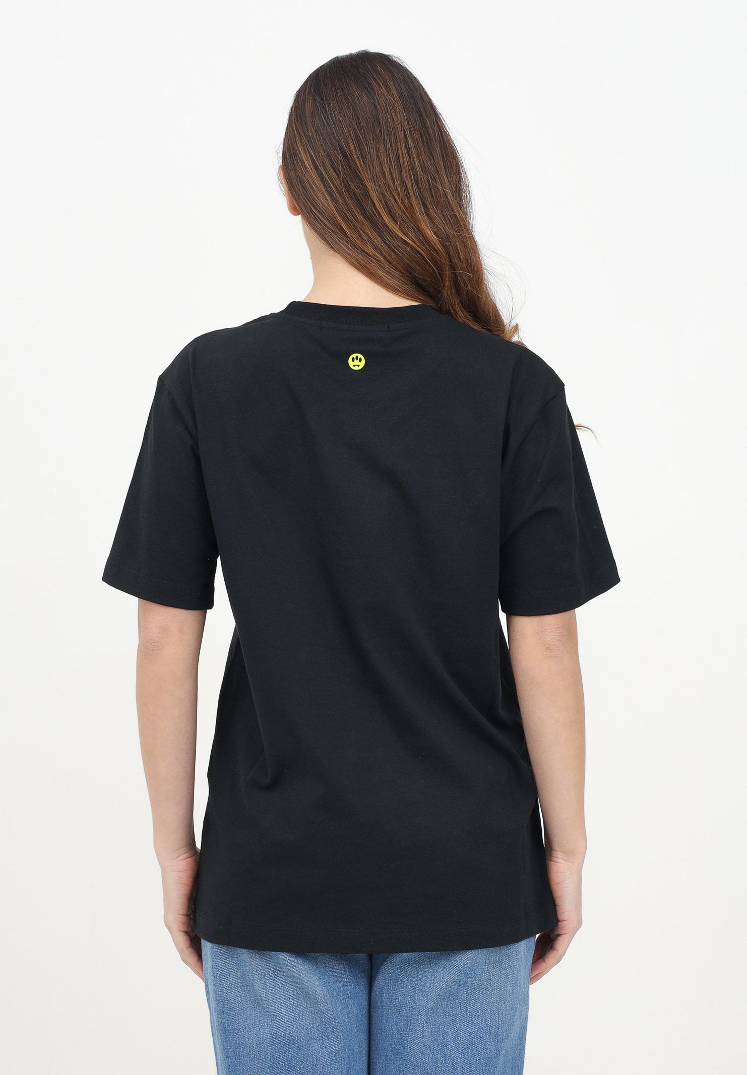 BARROW T-shirt a manica corta nera per uomo e donna con logo e smile S5BWUATH084 110 BARROW 