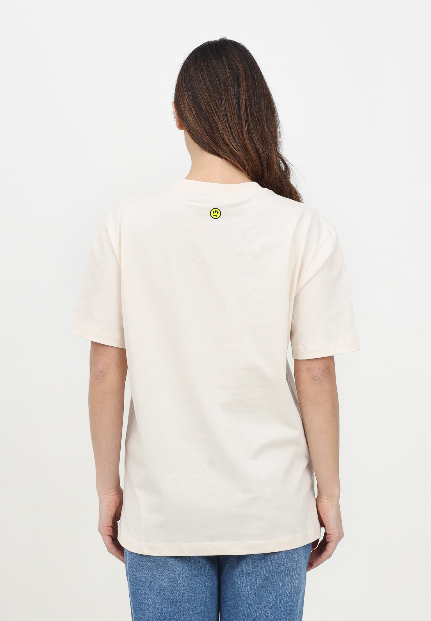 BARROW T-shirt a manica corta vaniglia per uomo e donna con logo e smile S5BWUATH084 BW029 BARROW 