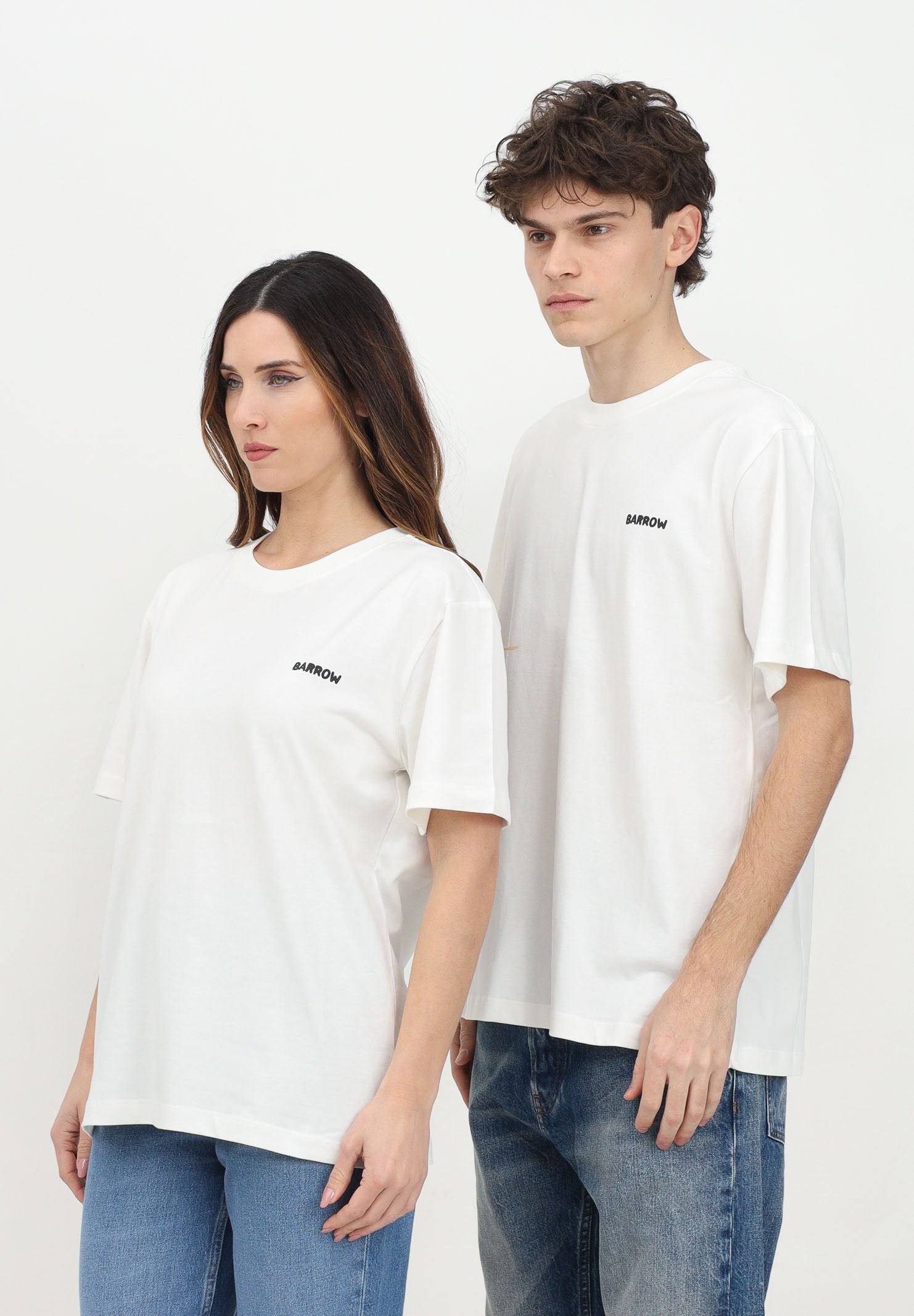 BARROW T-shirt a manica corta bianca per uomo e donna con stampa teddy S5BWUATH150 002 BARROW 