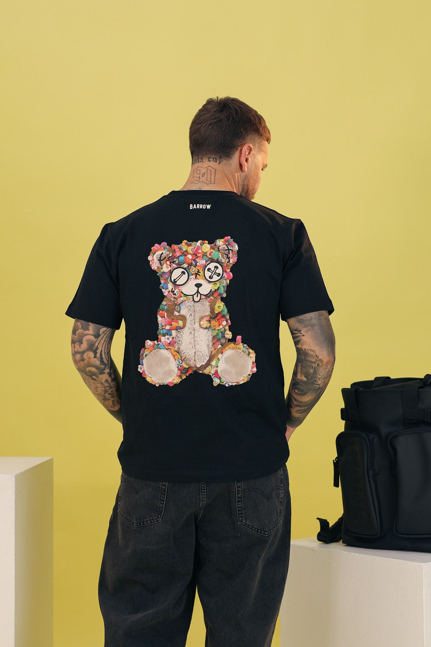 BARROW T-shirt a manica corta nera per uomo e donna con stampa orso S5BWUATH152 110 BARROW 