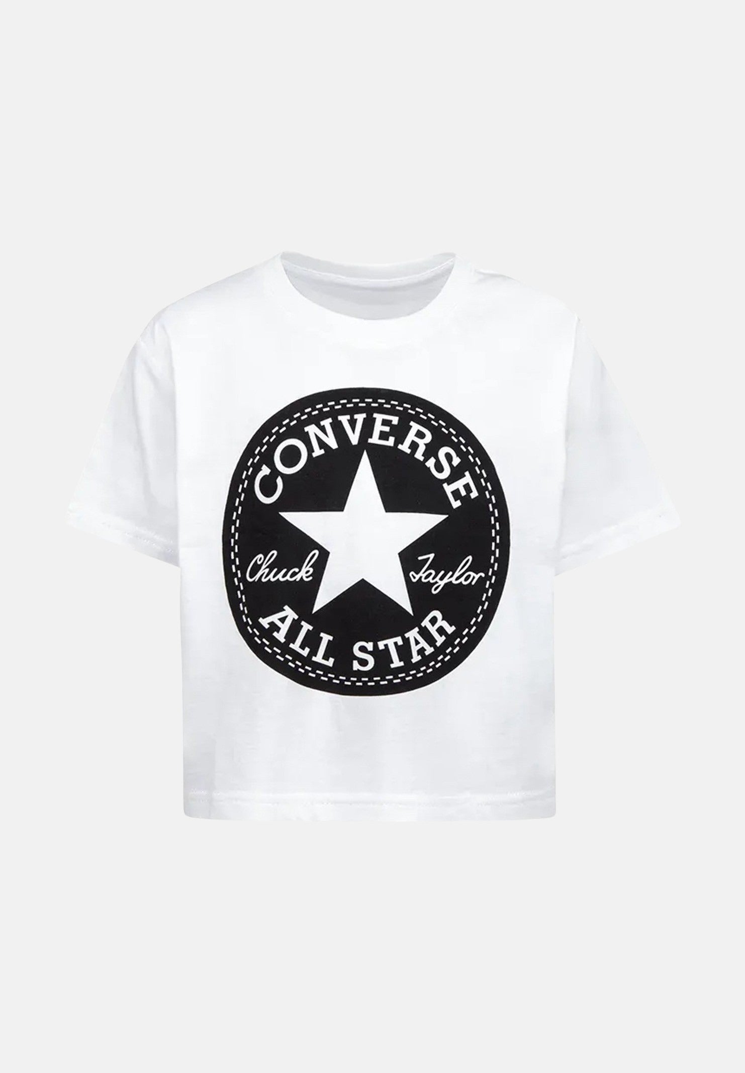 CONVERSE T-shirt a manica corta SIGNATURE CHUCK PATCH BOXY bianca da bambina 369787 001 CONVERSE 