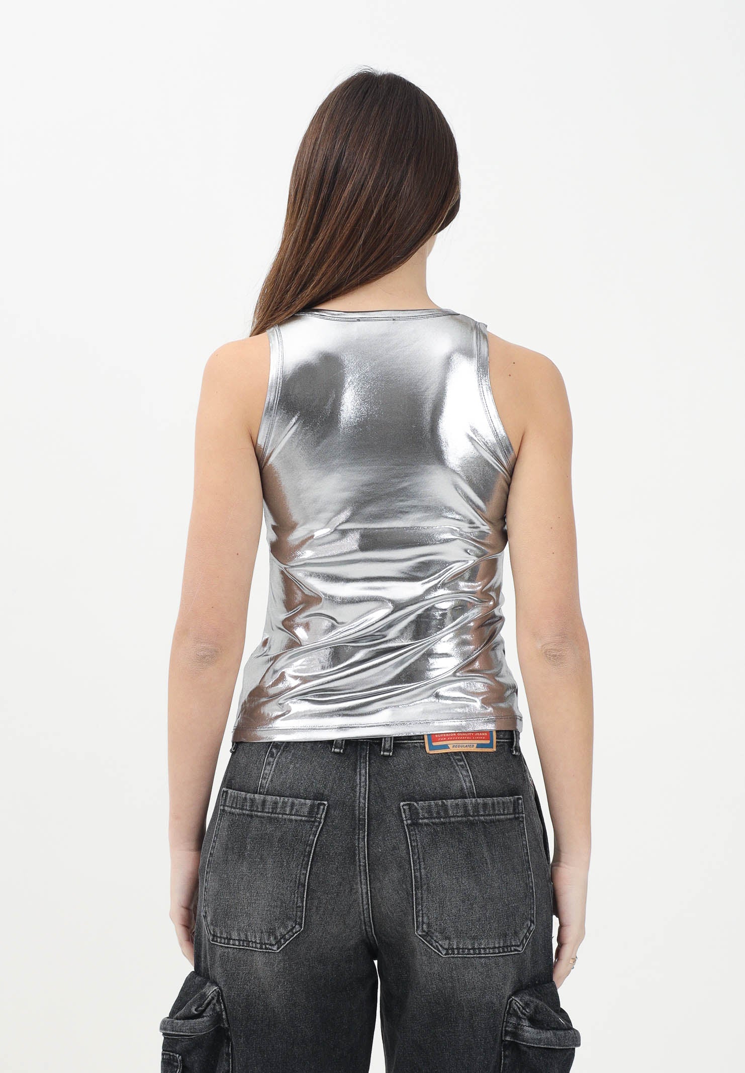 DIESEL Canotta Tlynys argento per donna, ragazze e bambine con logo Oval D J021780THAG K981C DIESEL 