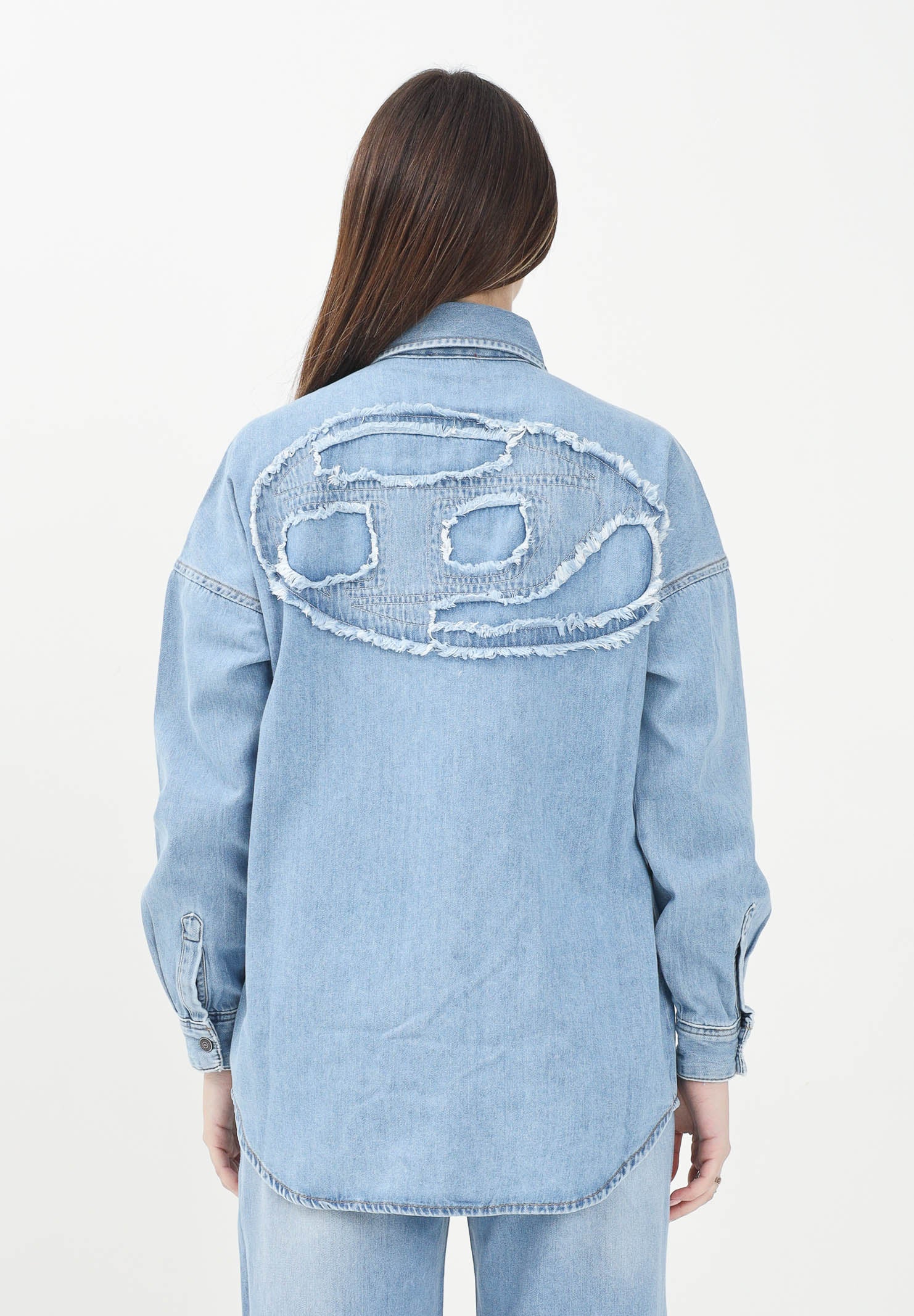DIESEL Camicia Ckama in denim chiaro per donna, ragazze e bambine con logo Oval D mega-size J02307KXBNK K01 DIESEL 