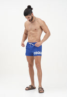 DSQUARED2 Shorts mare blu da uomo con logo all-over D7B5C5950 479 DSQUARED2 