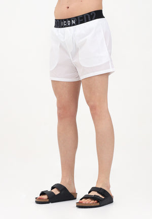 DSQUARED2 Shorts mare bianco da uomo con fascia elastica logata D7B646260 100 DSQUARED2 