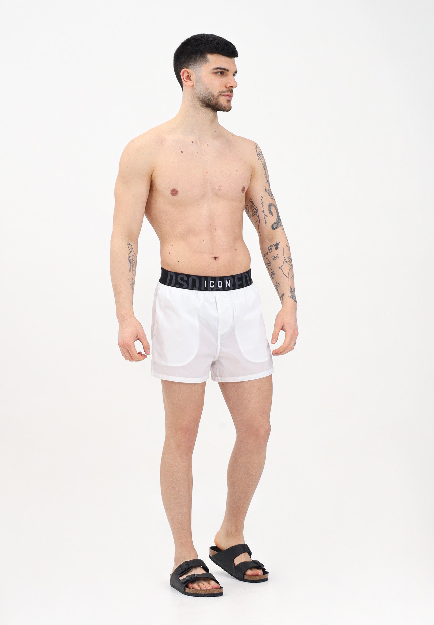 DSQUARED2 Shorts mare bianco da uomo con fascia elastica logata D7B646260 100 DSQUARED2 