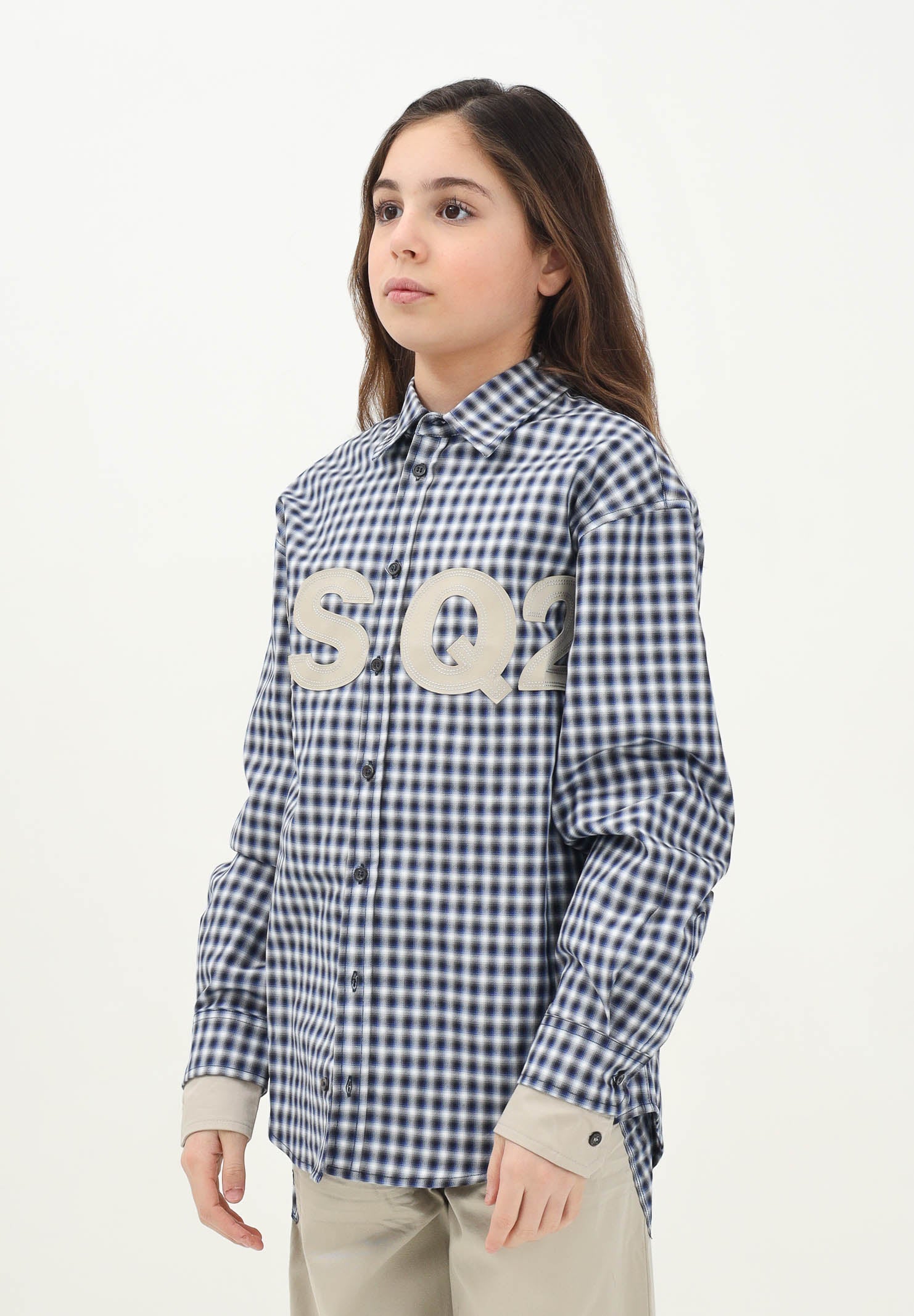 Camicia a manica lunga a quadretti blu e bianchi per donna, ragazzi e bambini con ricamo logo DQ2724D0ABP DQ870 DSQUARED2 