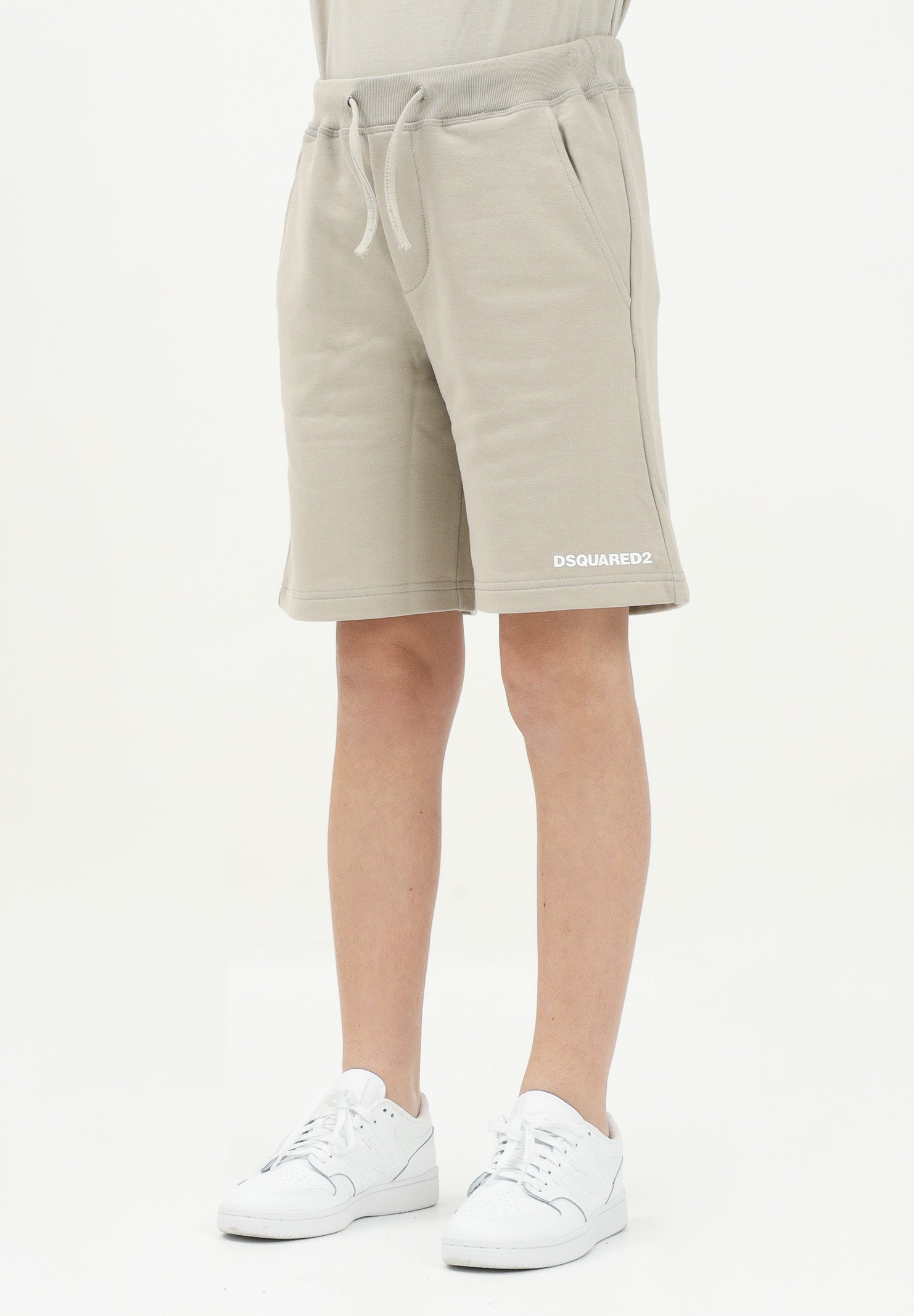 DSQUARED2 Shorts sportivo beige per donna, ragazzi e bambini con stampa logo DQ2738D0094 DQ717 DSQUARED2 