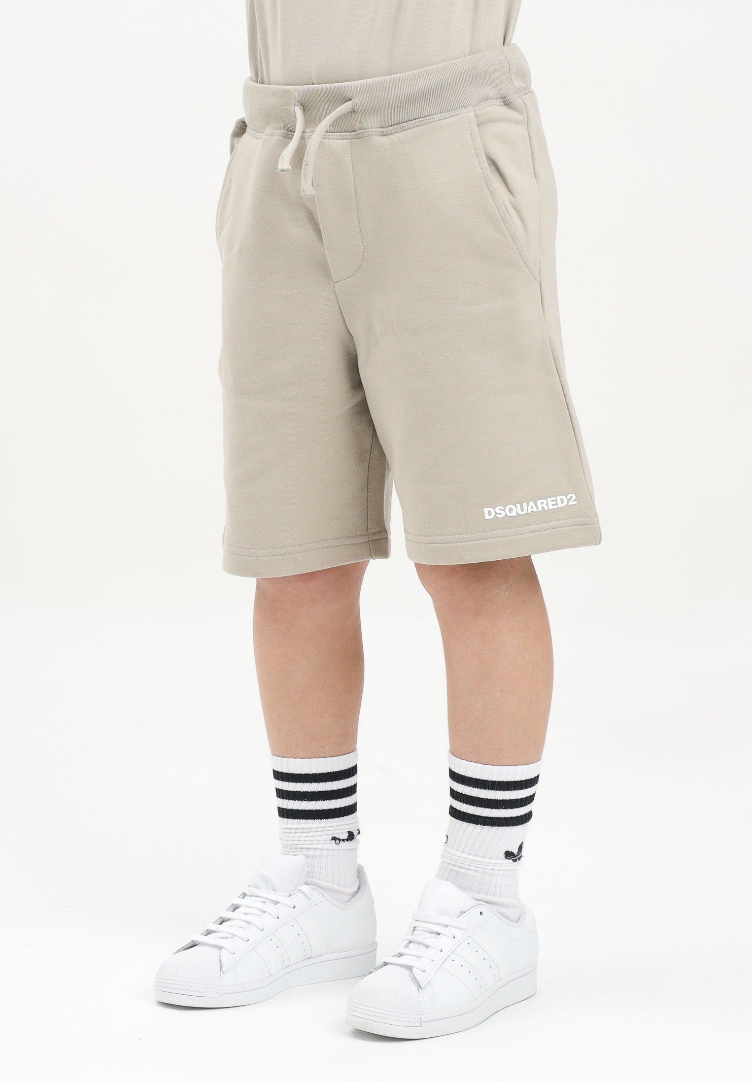 DSQUARED2 Shorts sportivo beige per donna, ragazzi e bambini con stampa logo DQ2738D0094 DQ717 DSQUARED2 