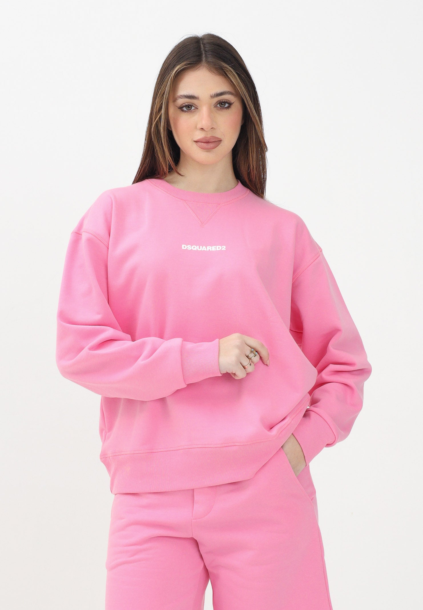 DSQUARED2 Felpa girocollo rosa per donna, ragazze e bambine con stampa logo DQ2739D0094 DQ321 DSQUARED2 