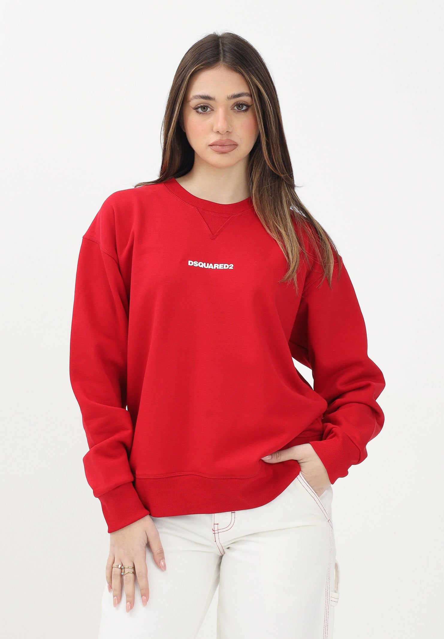 DSQUARED2 Felpa girocollo rossa per donna, ragazzi e bambini con stampa logo DQ2739D0094 DQ405 DSQUARED2 