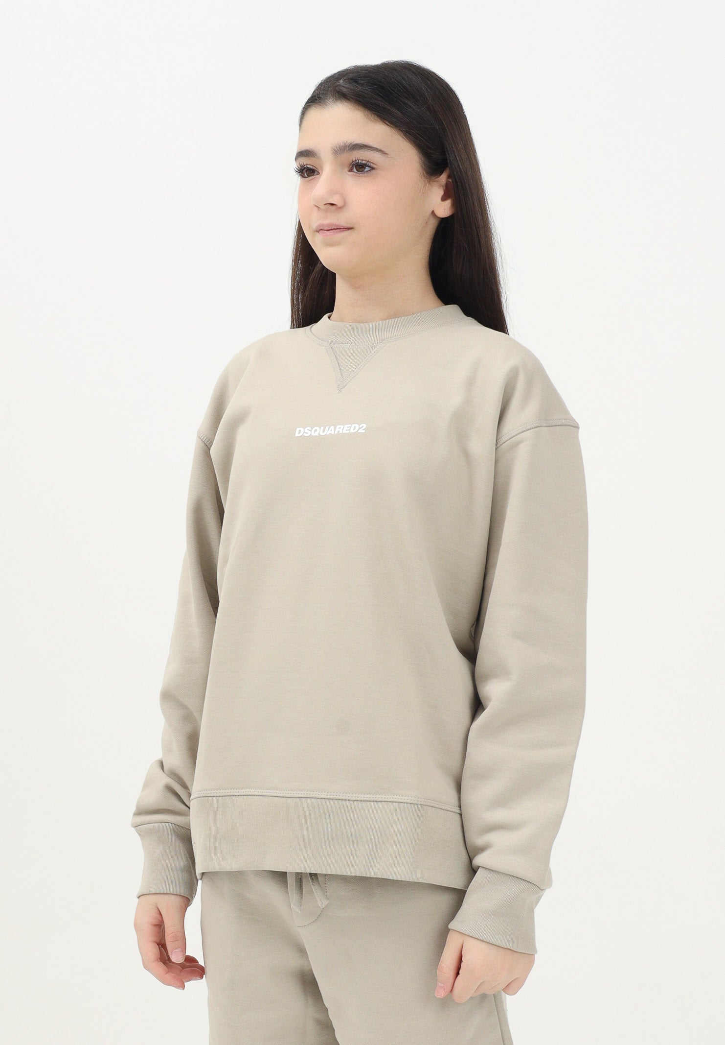 DSQUARED2 Felpa girocollo beige per donna, ragazzi e bambini con stampa logo DQ2739D0094 DQ717 DSQUARED2 