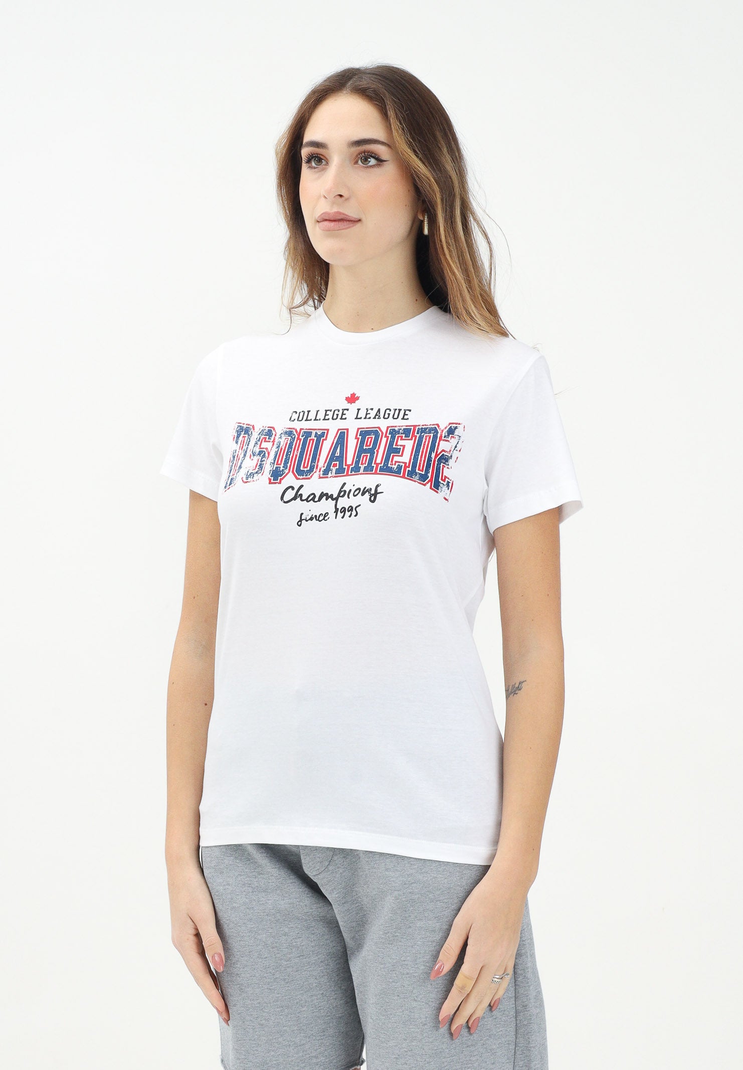 T-shirt a manica corta bianca per donna, ragazzi e bambini con stampa logo DQ2742D0ACD DQ100 DSQUARED2 