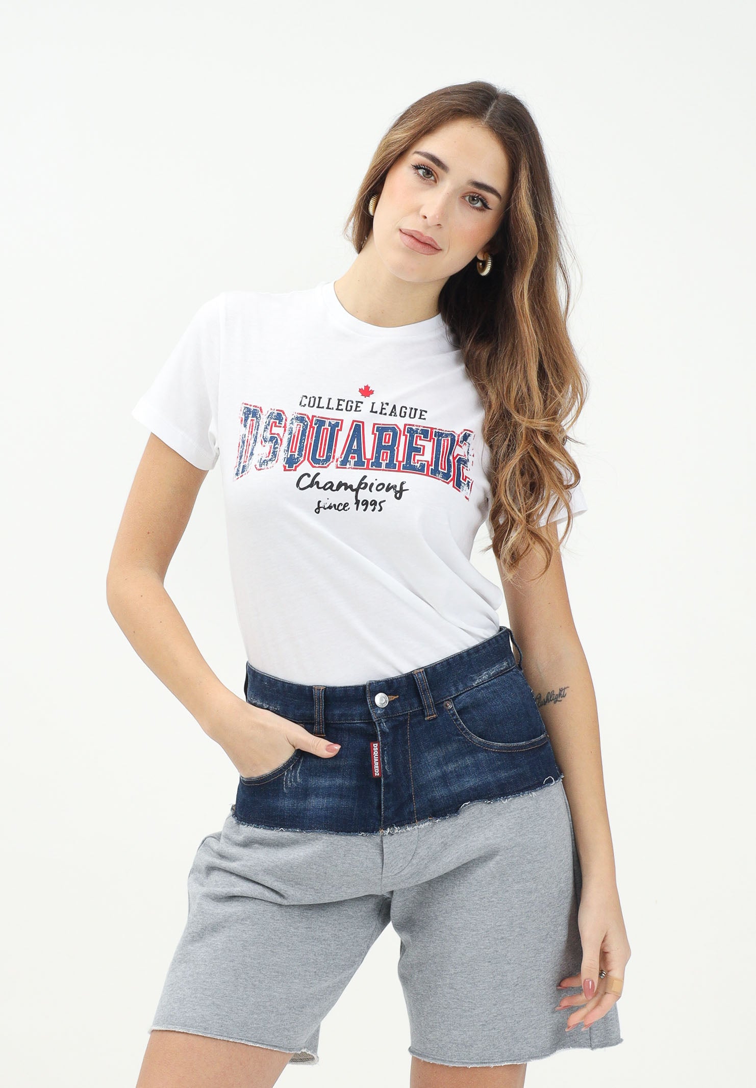 T-shirt a manica corta bianca per donna, ragazzi e bambini con stampa logo DQ2742D0ACD DQ100 DSQUARED2 