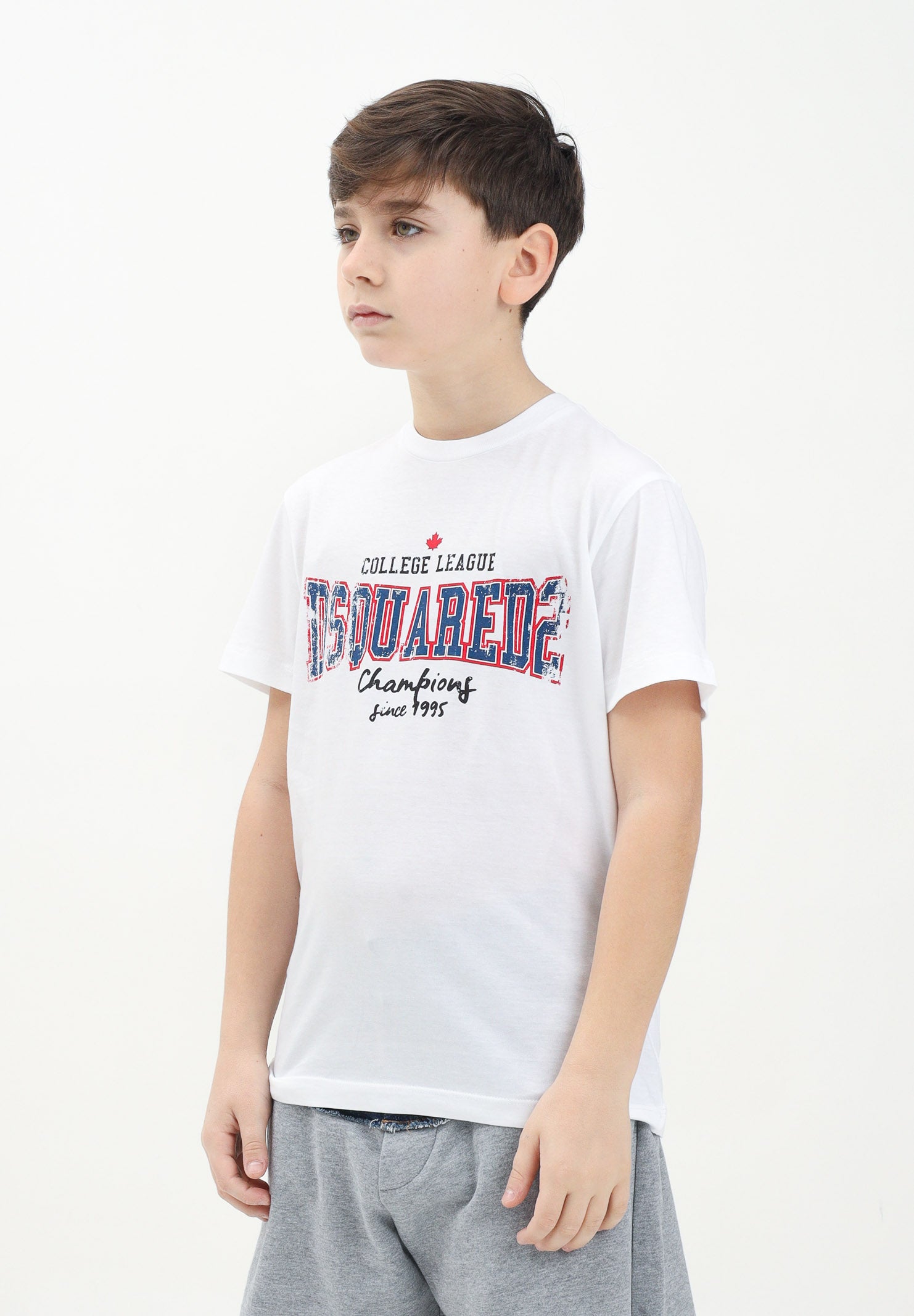 T-shirt a manica corta bianca per donna, ragazzi e bambini con stampa logo DQ2742D0ACD DQ100 DSQUARED2 
