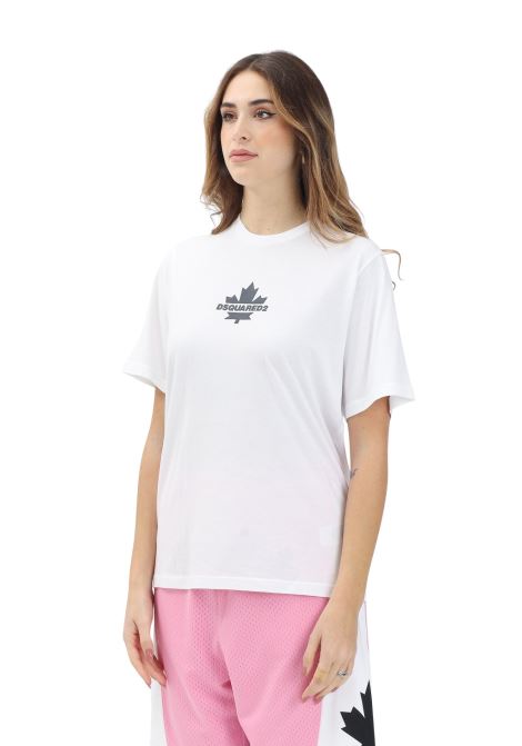 DSQUARED2 T-shirt a manica corta bianca per donna, ragazzi e bambini con stampa logo su foglia d'acero DQ2743D0AC7 DQ100 DSQUARED2 